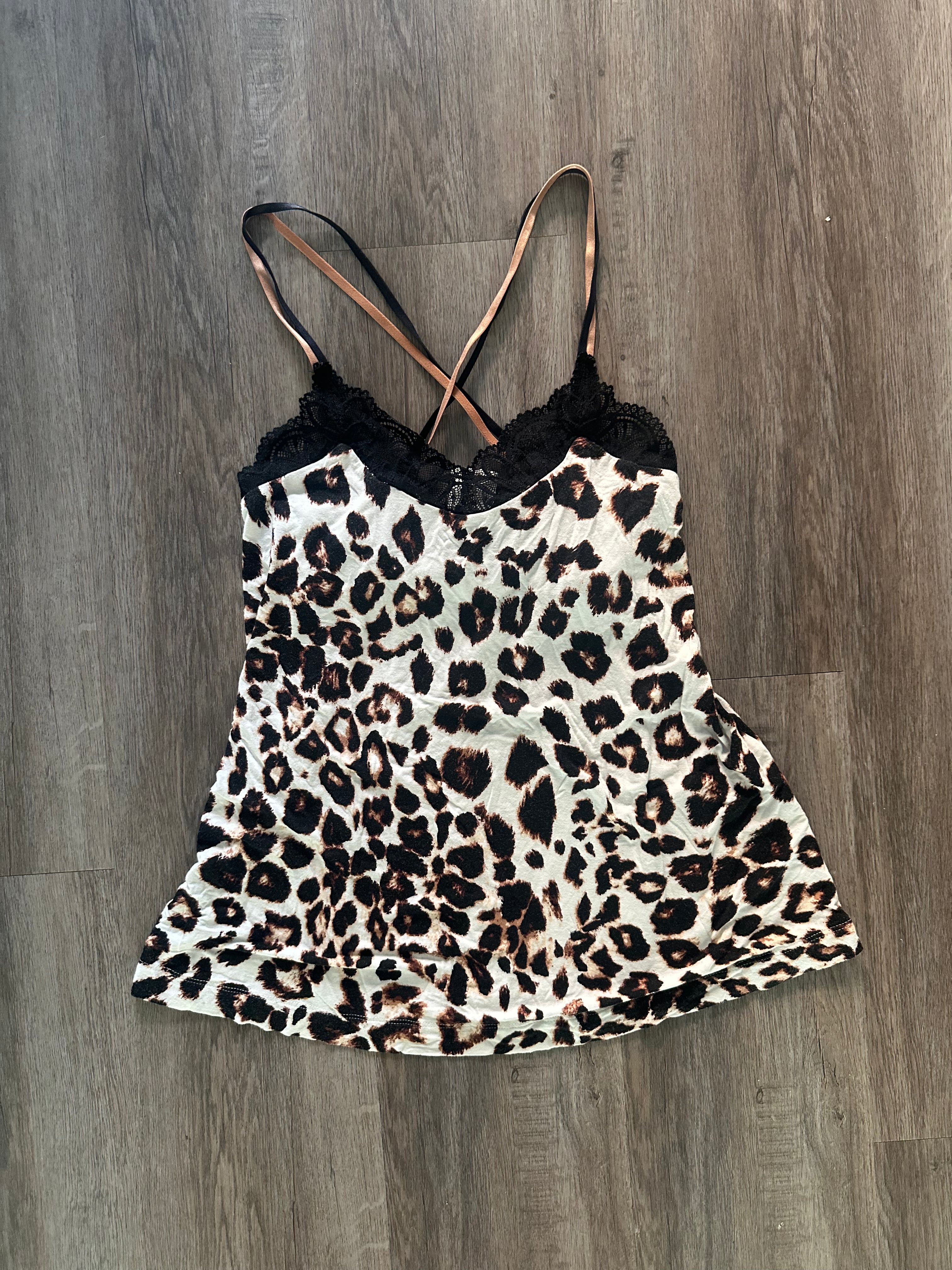 Soma Cheetah Lace Trim Tank Top