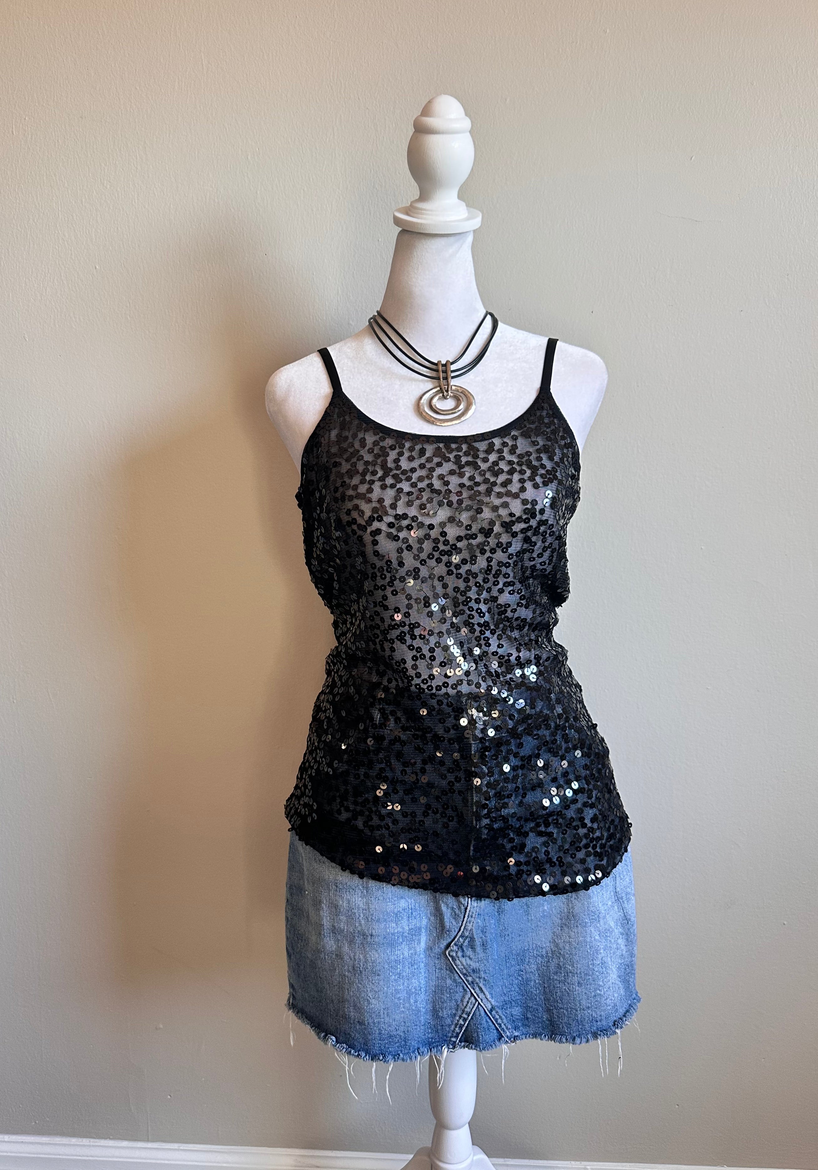 Sequin Black Tank Top
