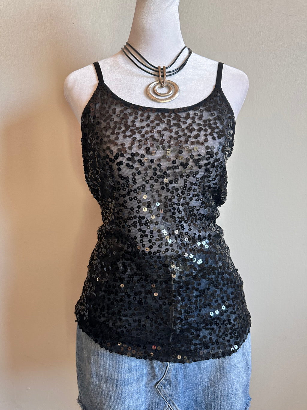 Sequin Black Tank Top