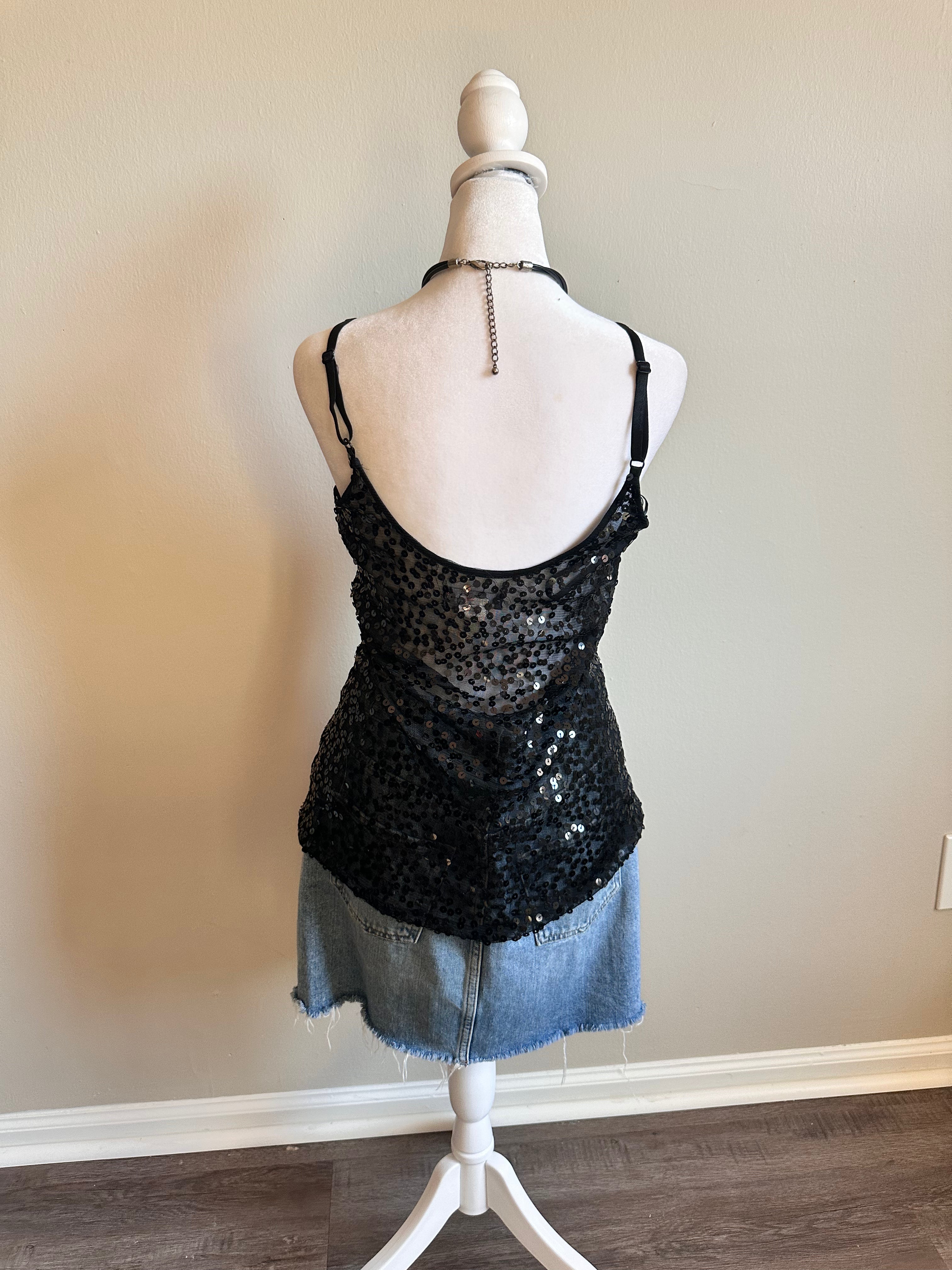 Sequin Black Tank Top
