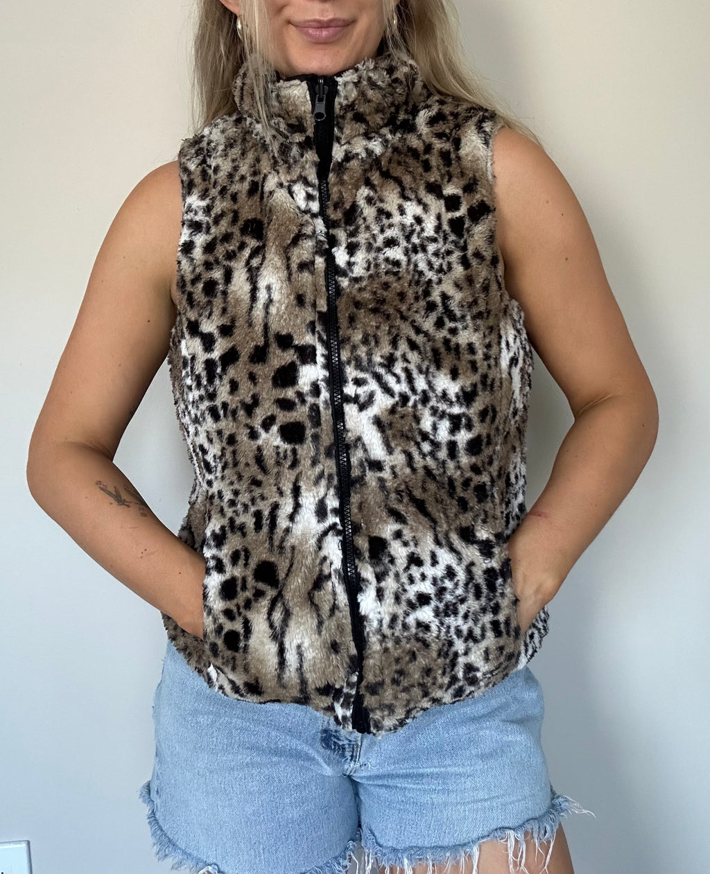 Reversible Faux Fur Cheetah Print Vest