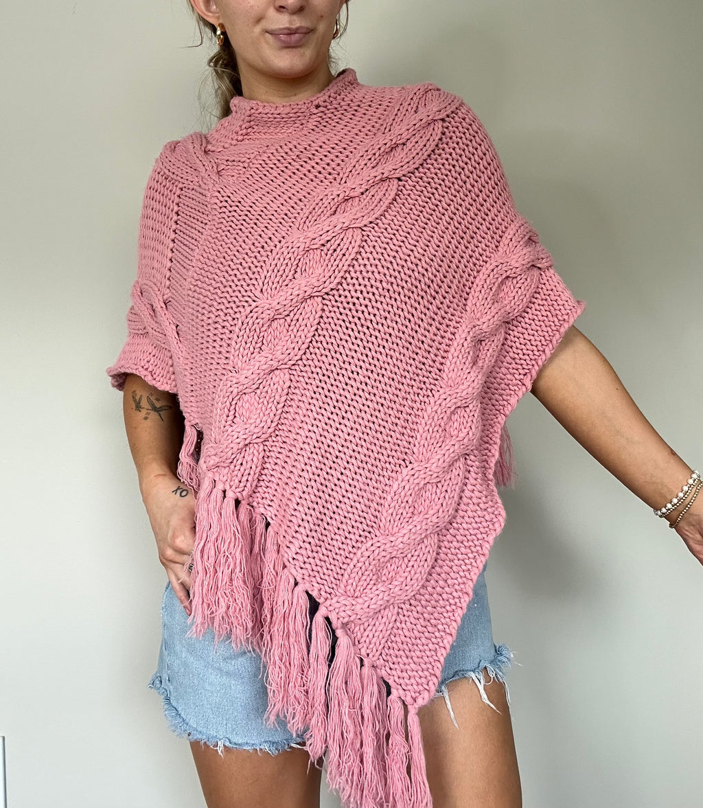 Pink Fringe Poncho