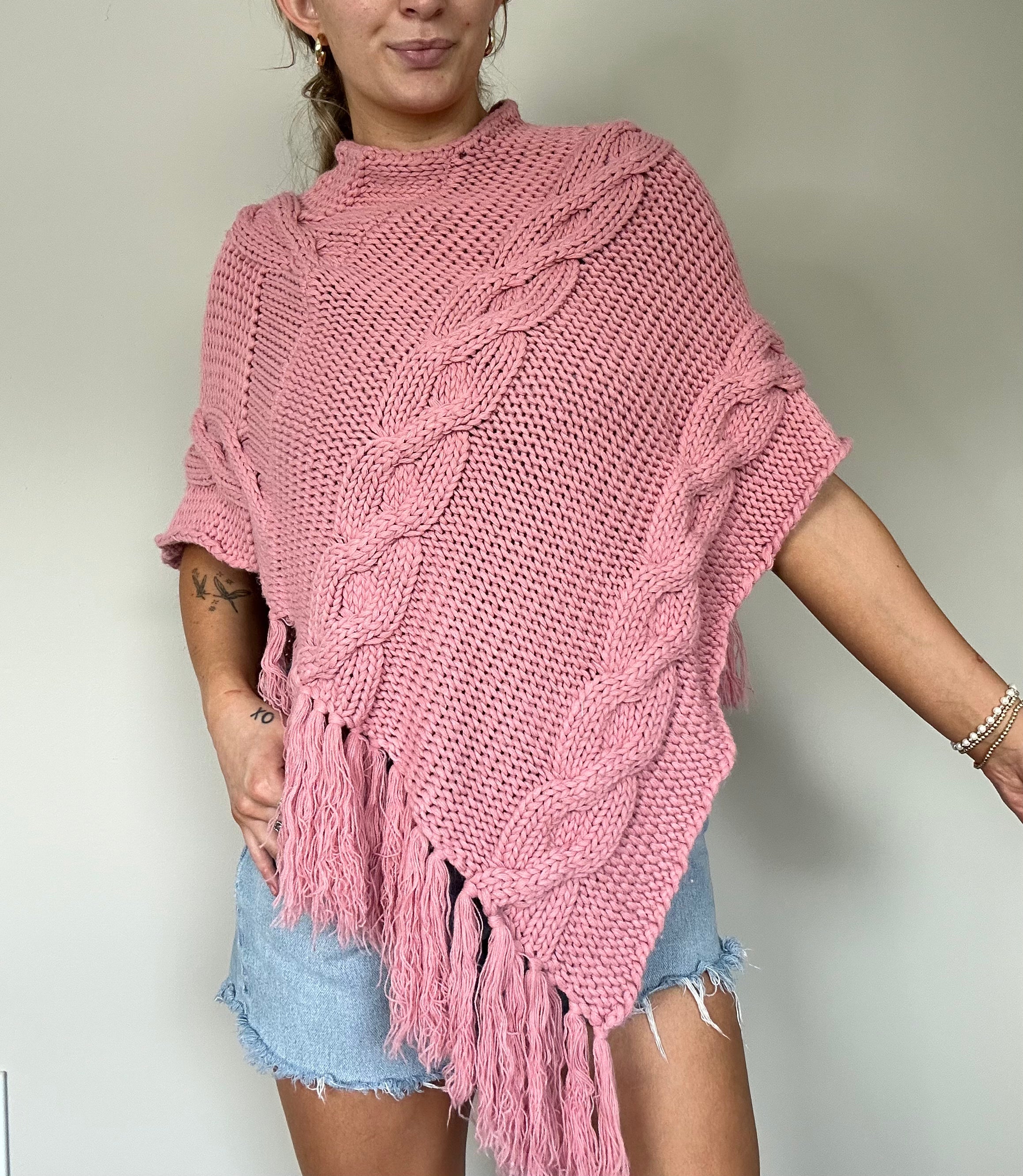 Pink Fringe Poncho