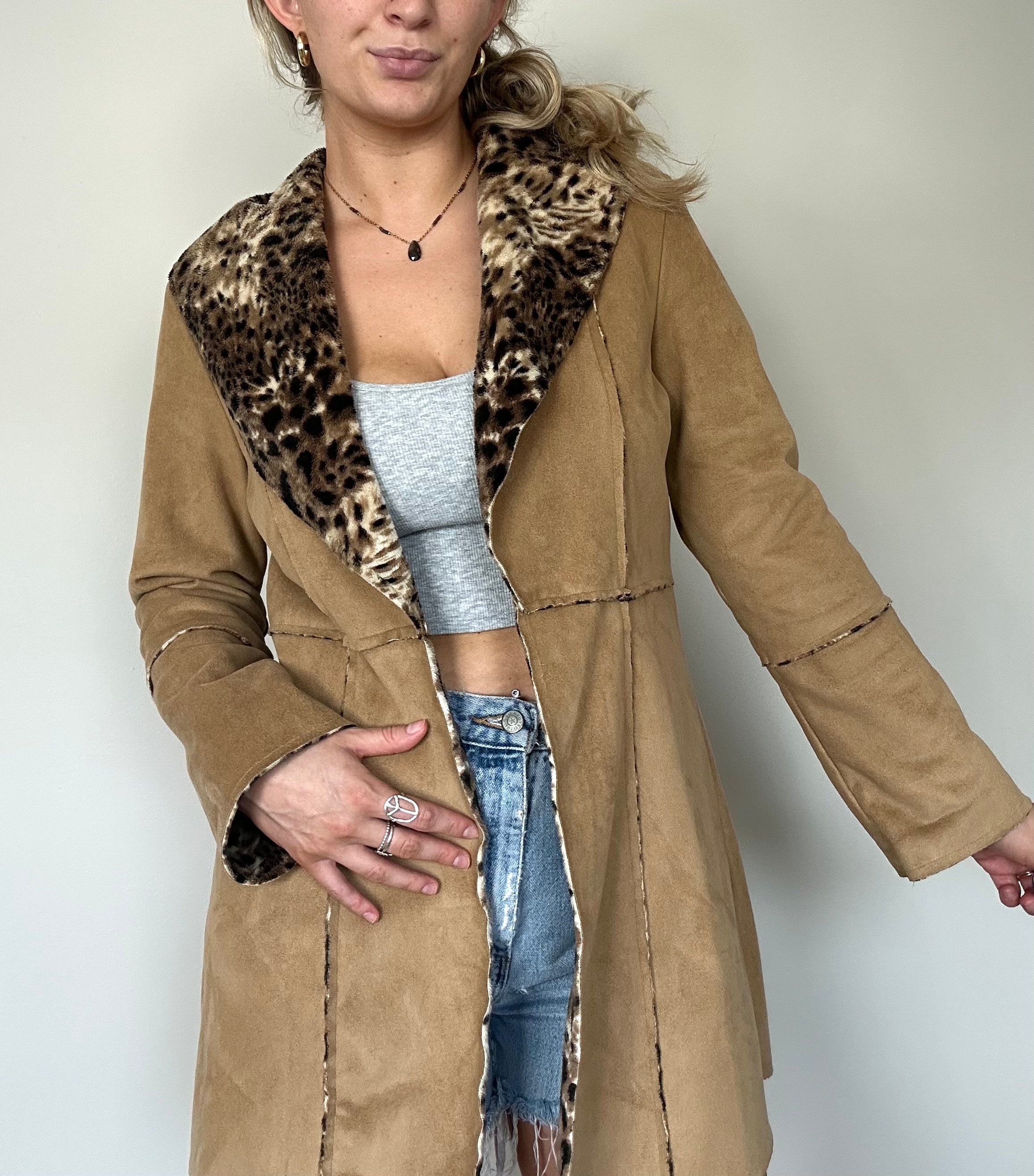 Vintage Cheetah Faux Fur Lined Coat