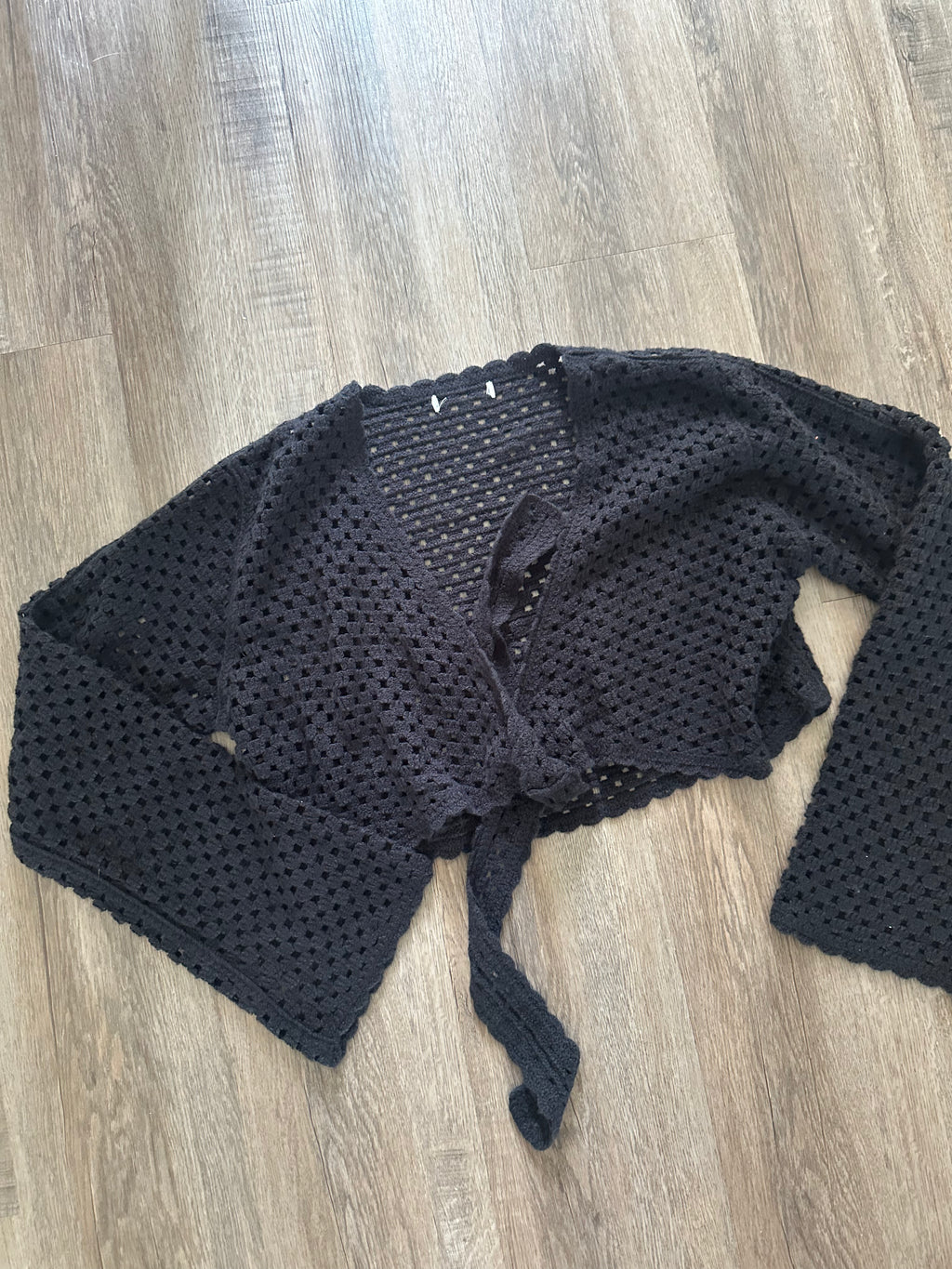 Black Crochet Tie Front Top
