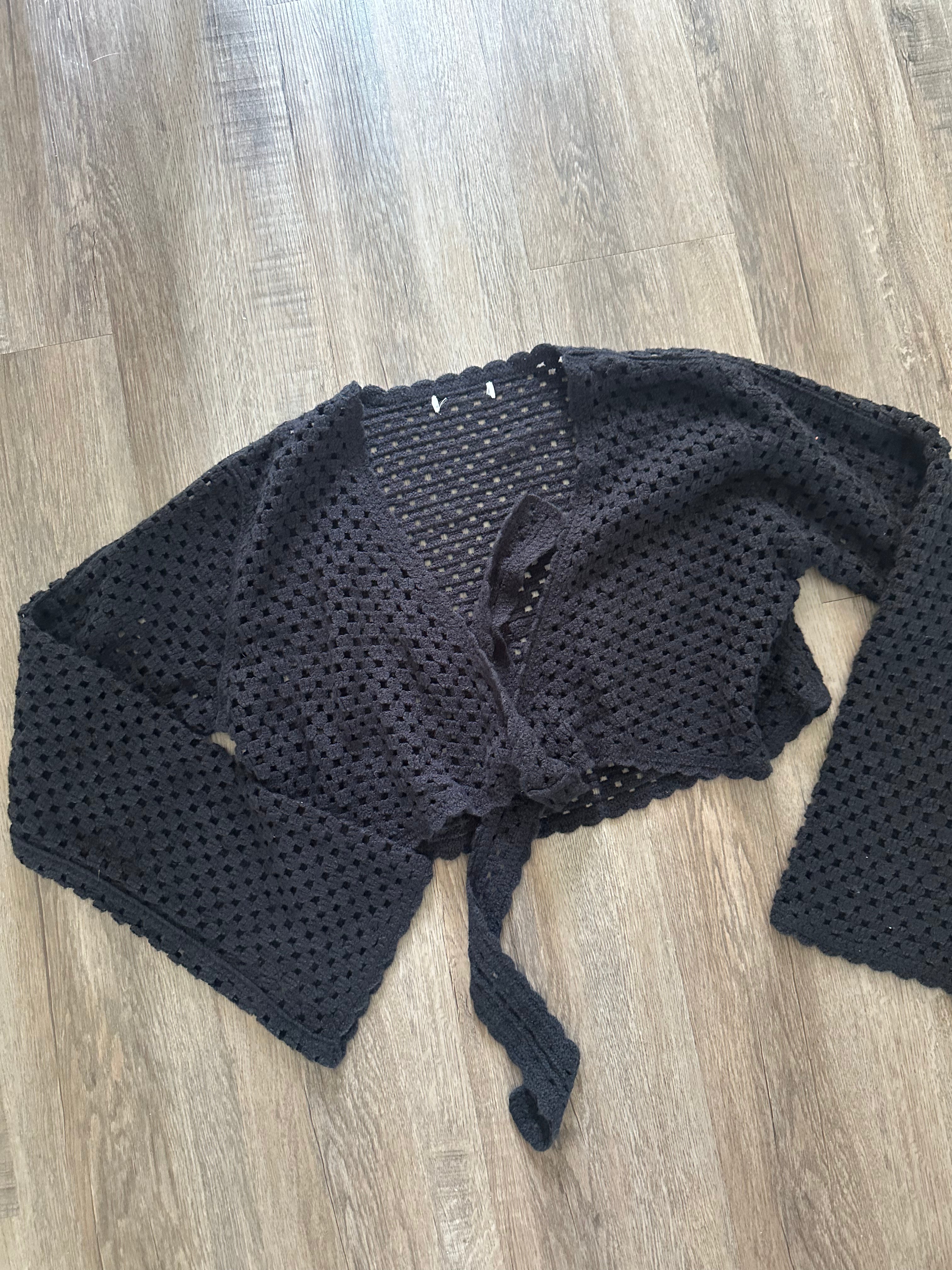 Black Crochet Tie Front Top