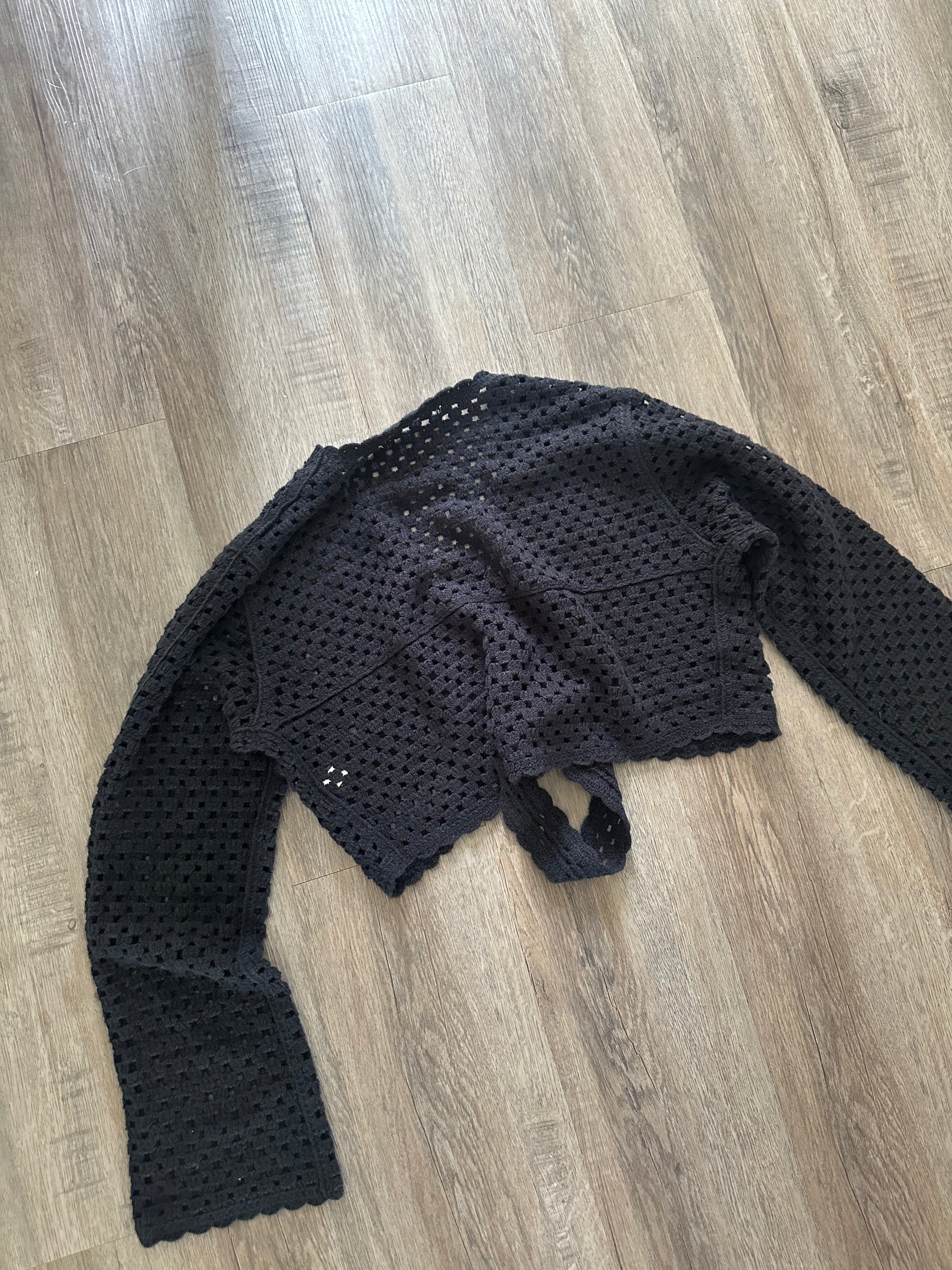 Black Crochet Tie Front Top