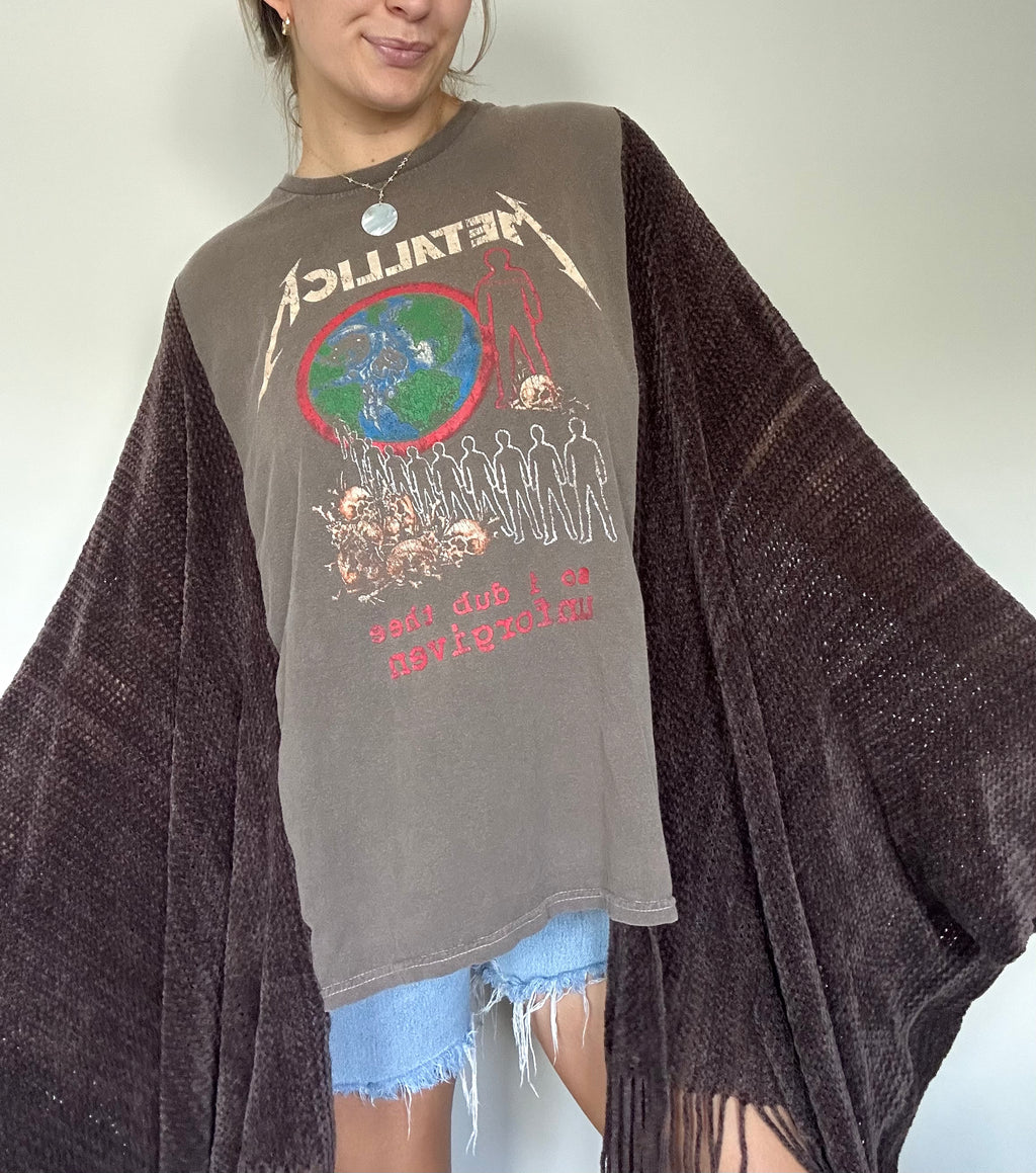 Upcycled Metallica Fringe Poncho