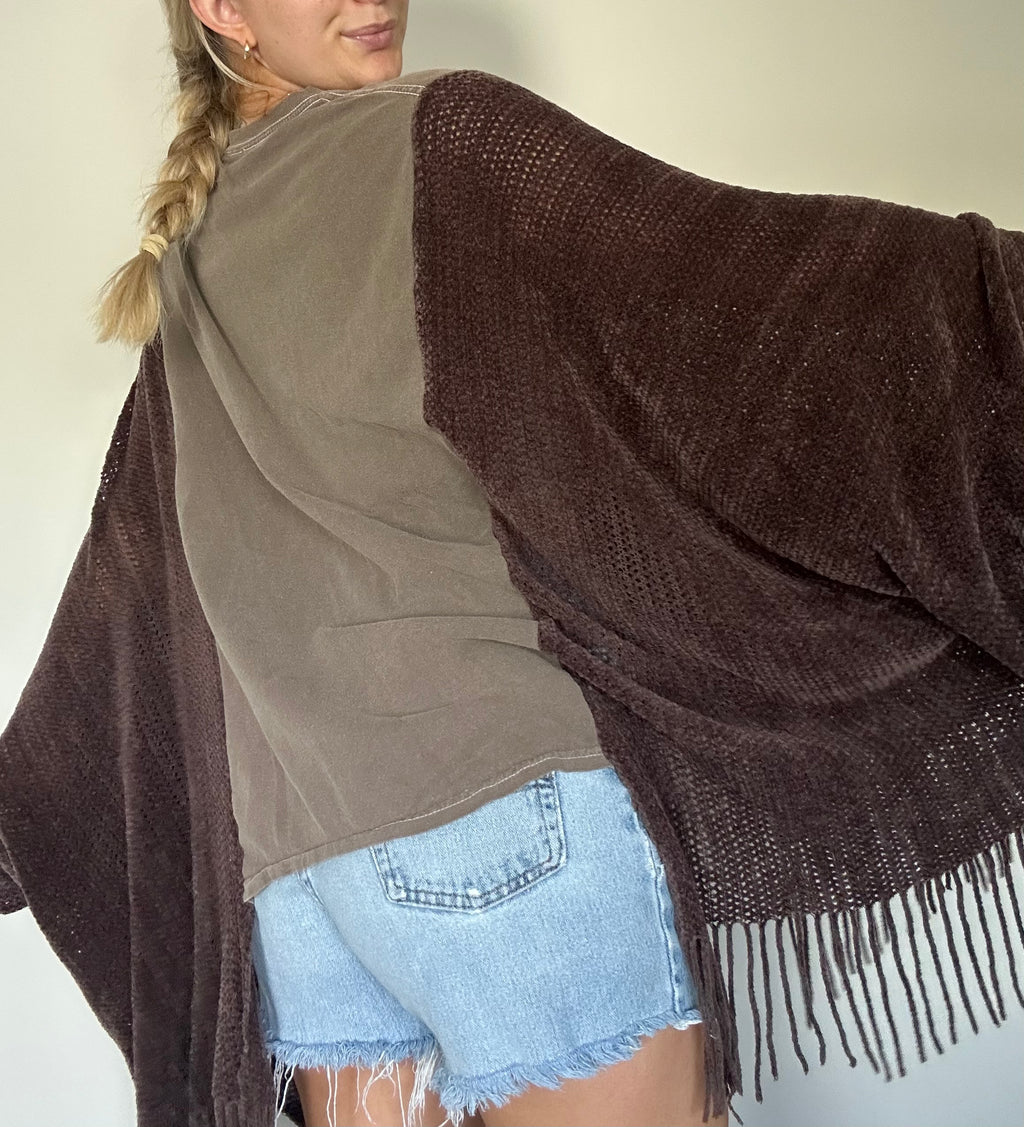 Upcycled Metallica Fringe Poncho