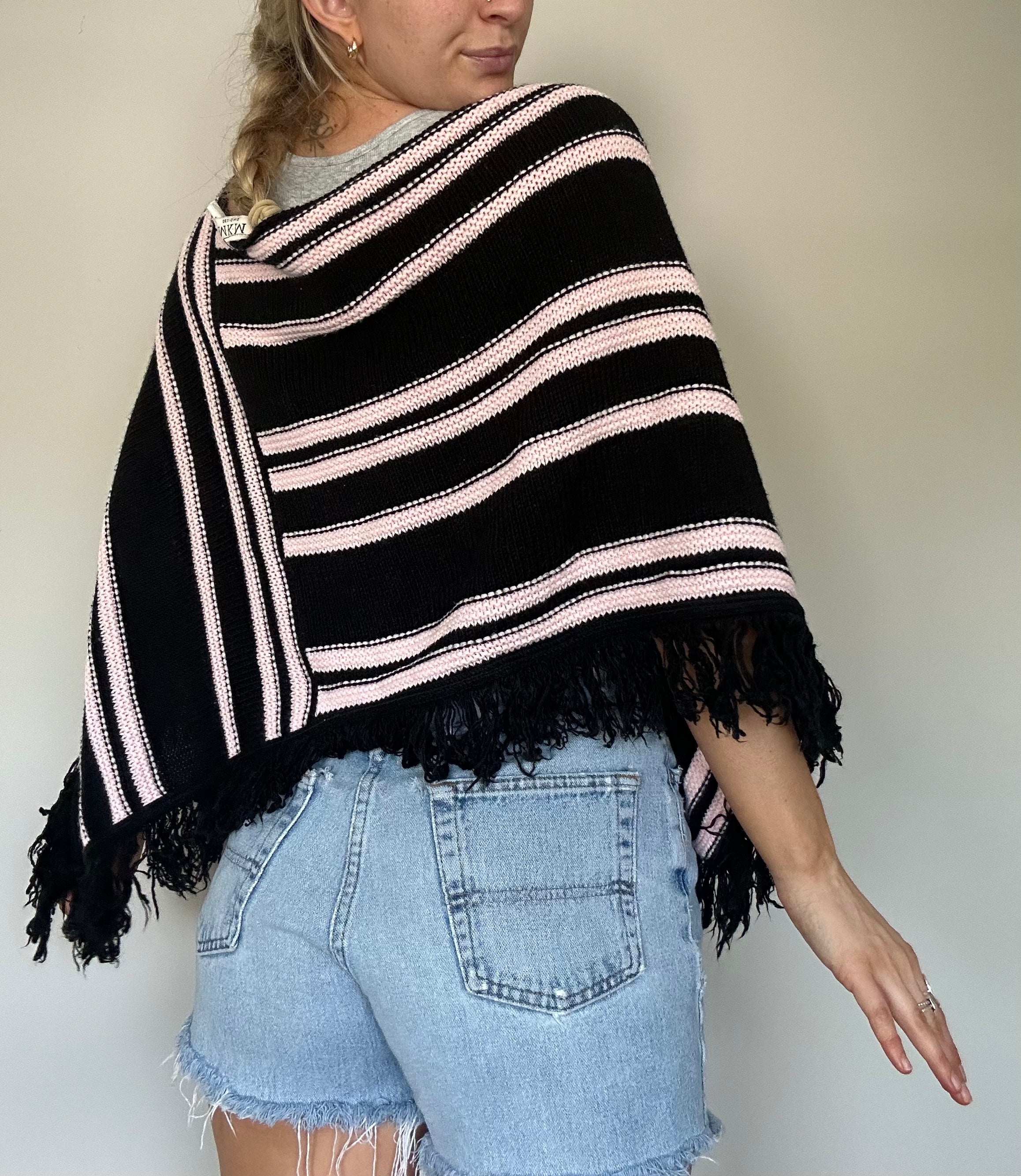 Vintage Striped Fringe Poncho