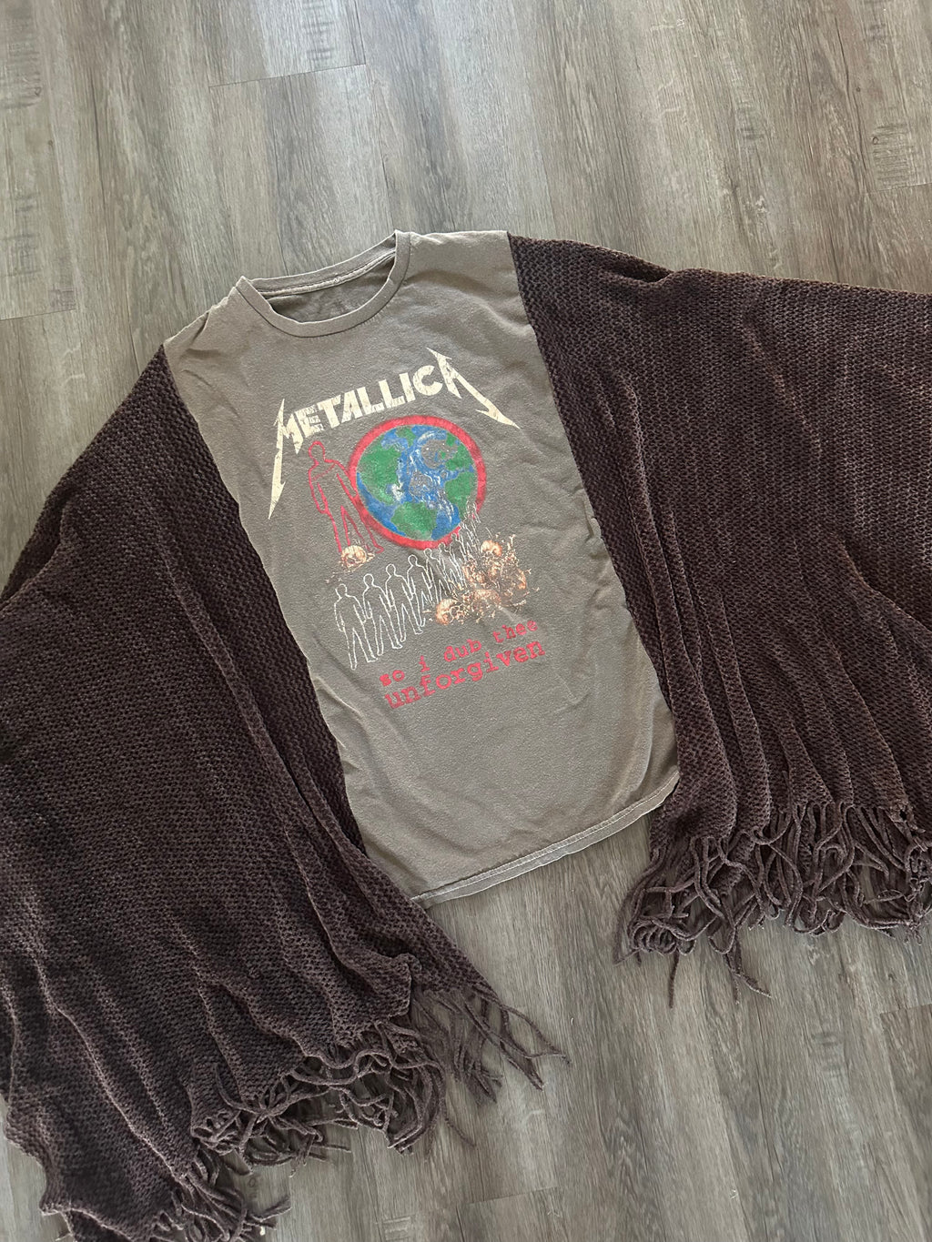 Upcycled Metallica Fringe Poncho