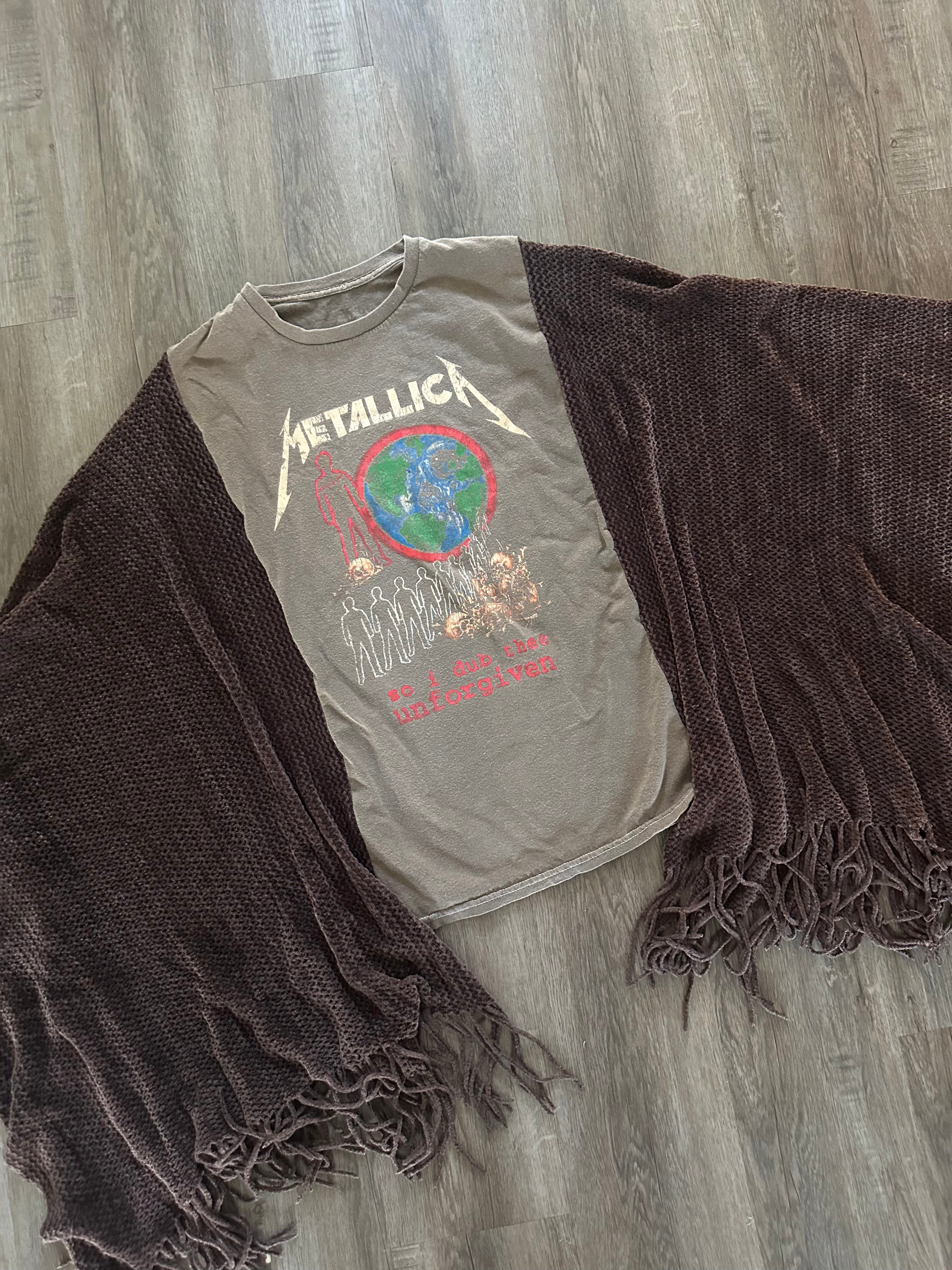Upcycled Metallica Fringe Poncho