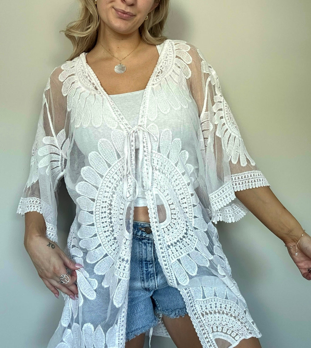 Boho Tie Front Flowy Cardigan