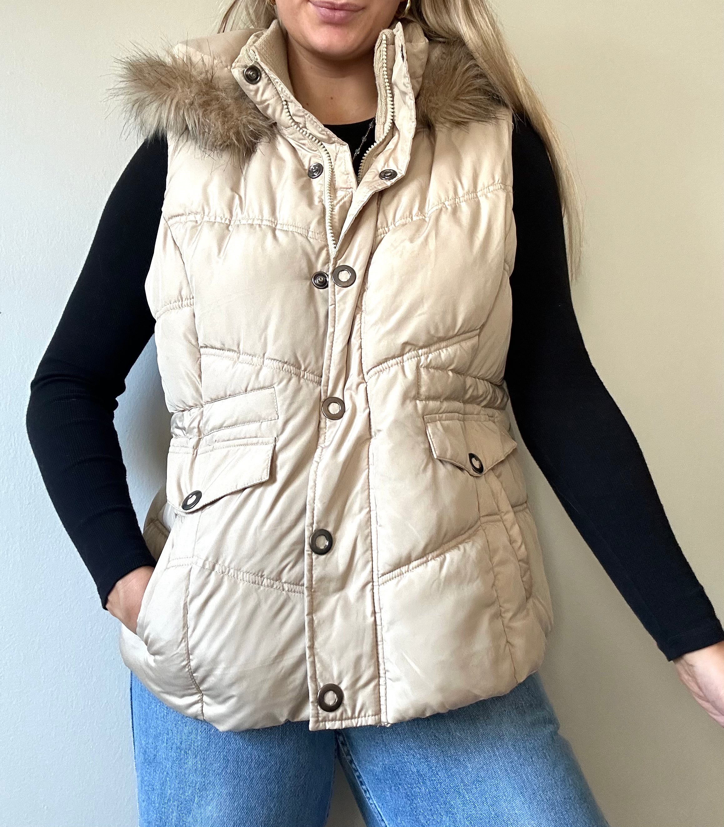 Y2K Brown Fur Trimmed Puffer Vest