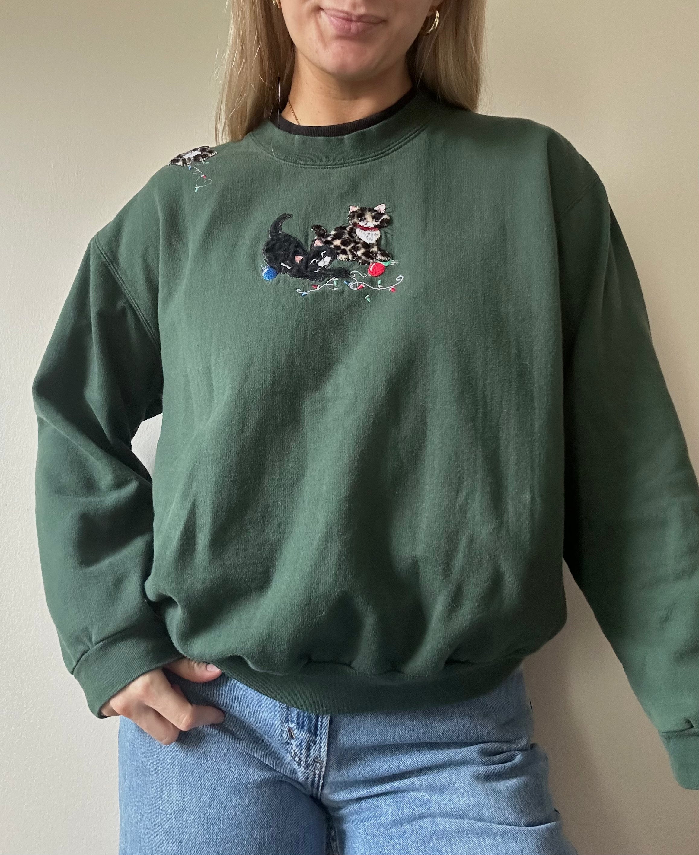 Mock Neck Christmas Cat Sweatshirt