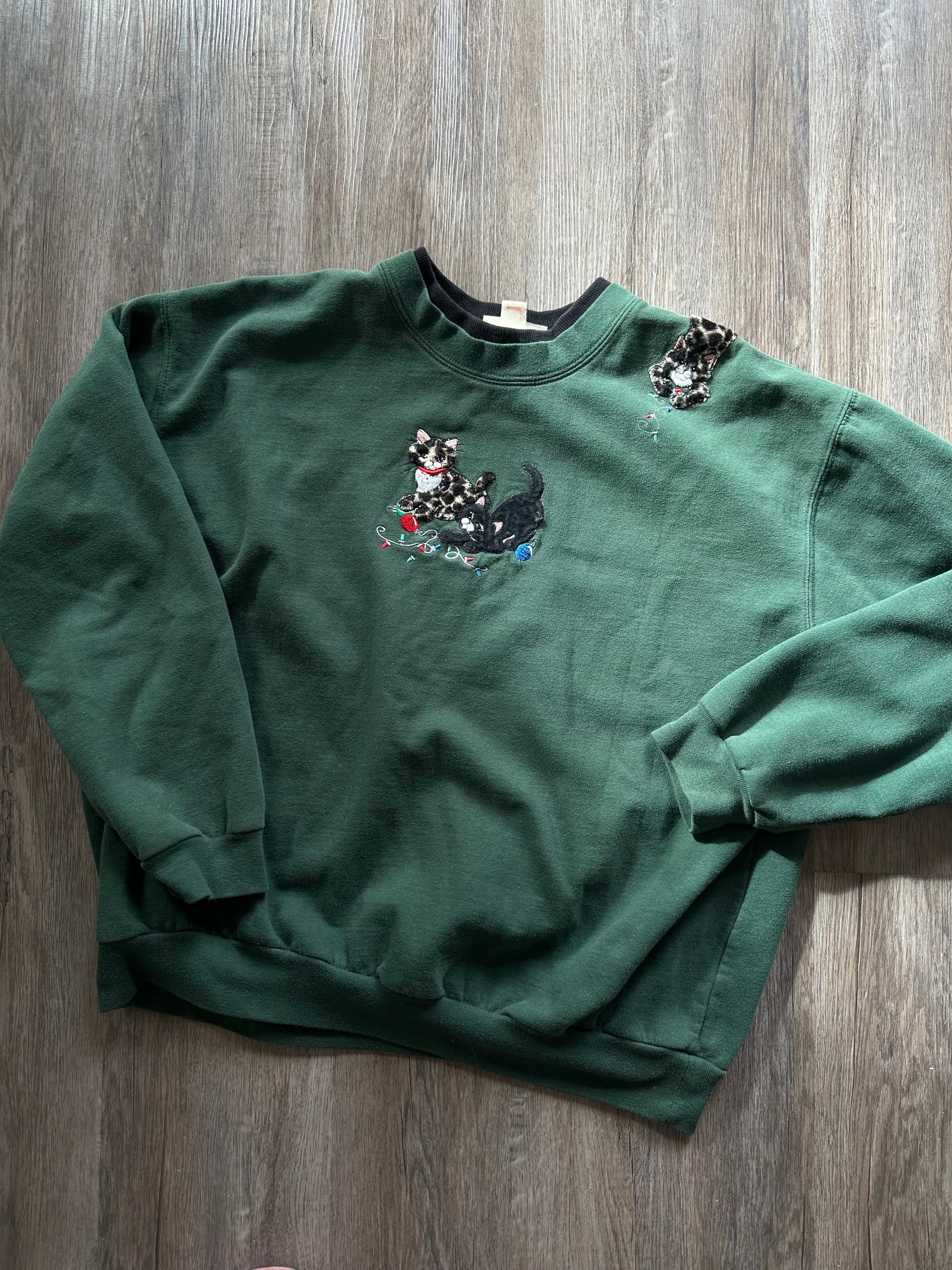 Mock Neck Christmas Cat Sweatshirt