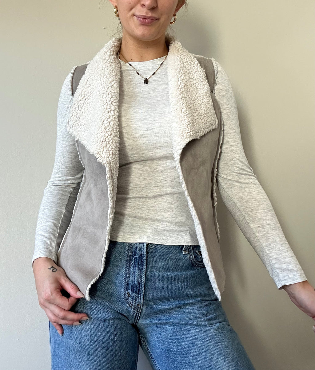 Faux Suede Sherpa Vest