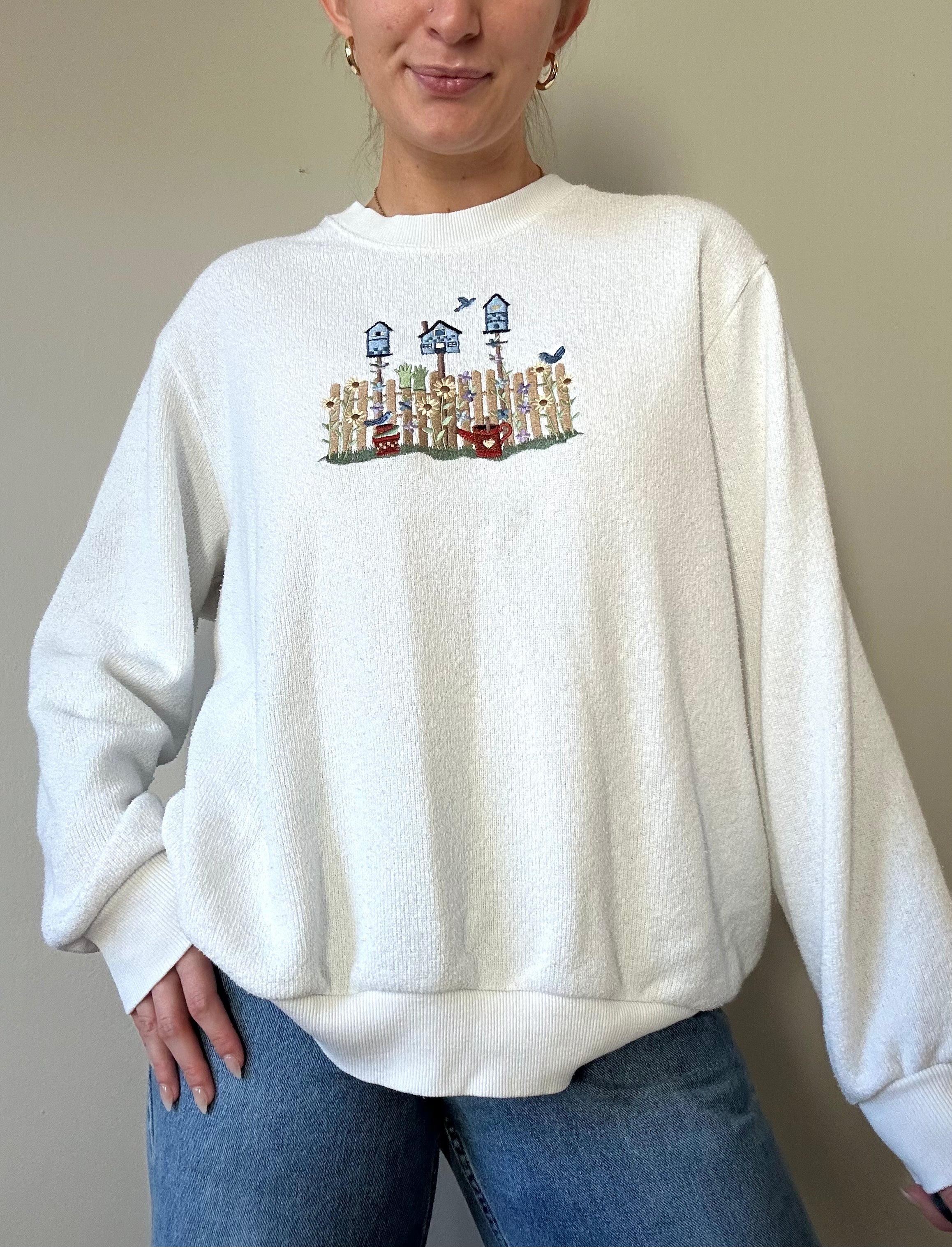 BonWorth White Embroidered Crewneck
