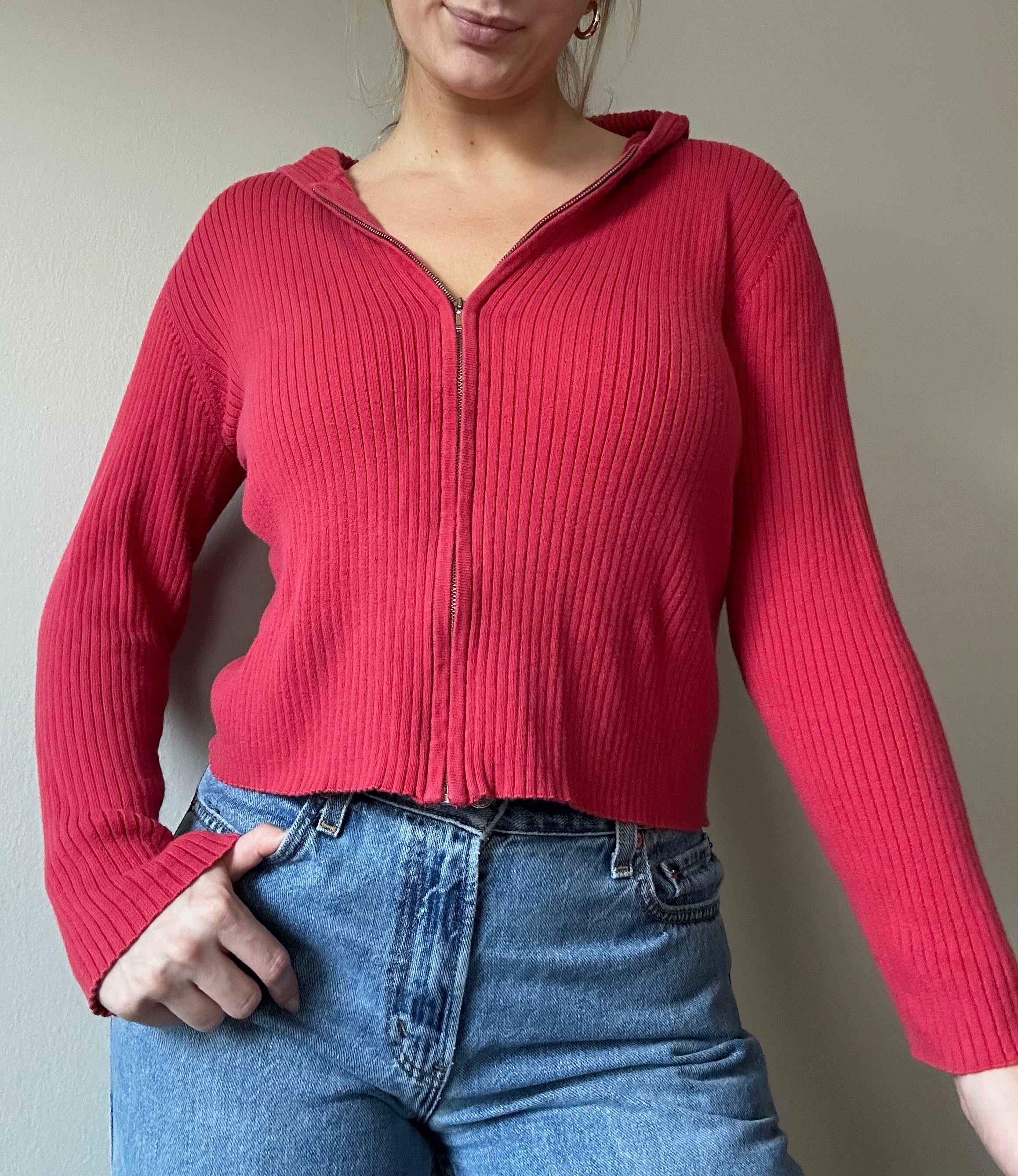 Ribbed Zip Up Hooded Jacket