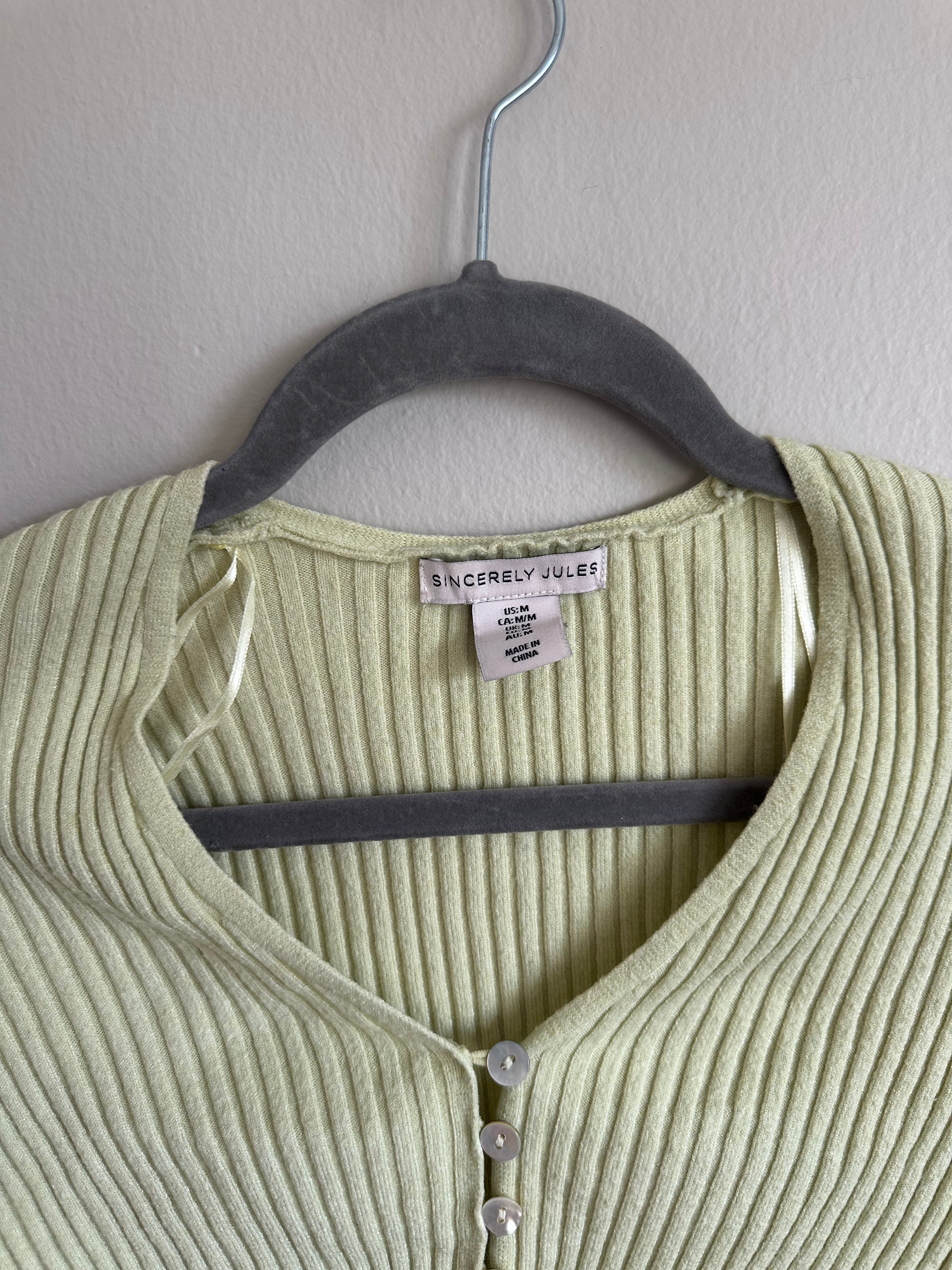 Green Ribbed Cardigan