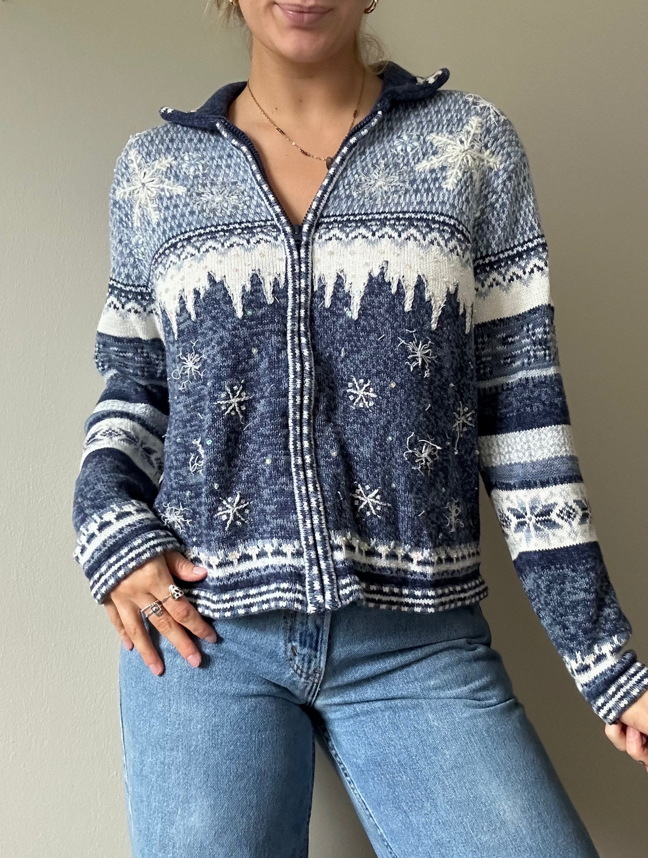 Vintage Winter Zip Up Sweater