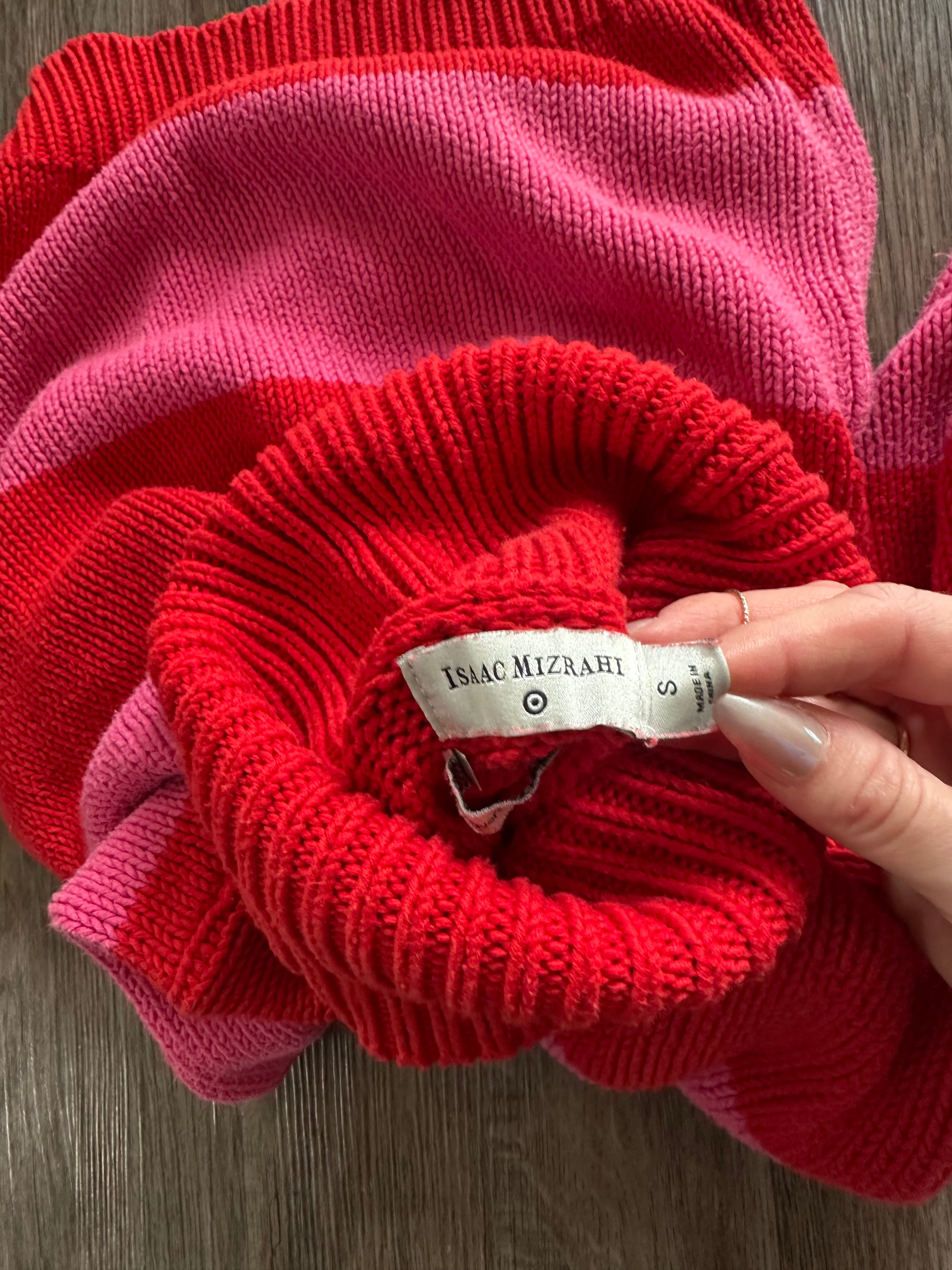 Red and Pink Turtleneck Knit Sweater