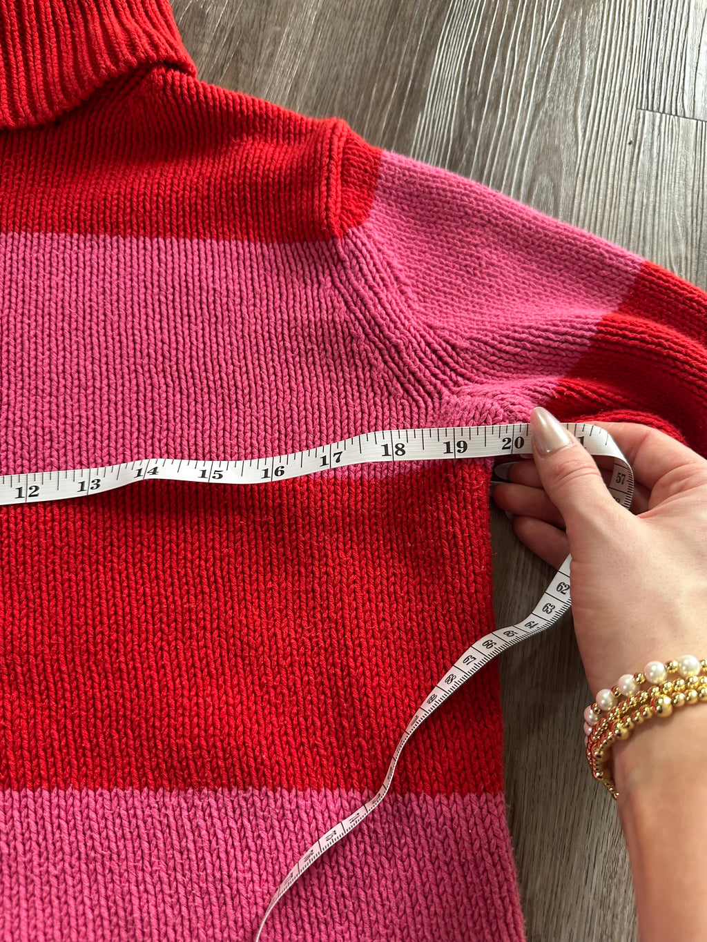 Red and Pink Turtleneck Knit Sweater