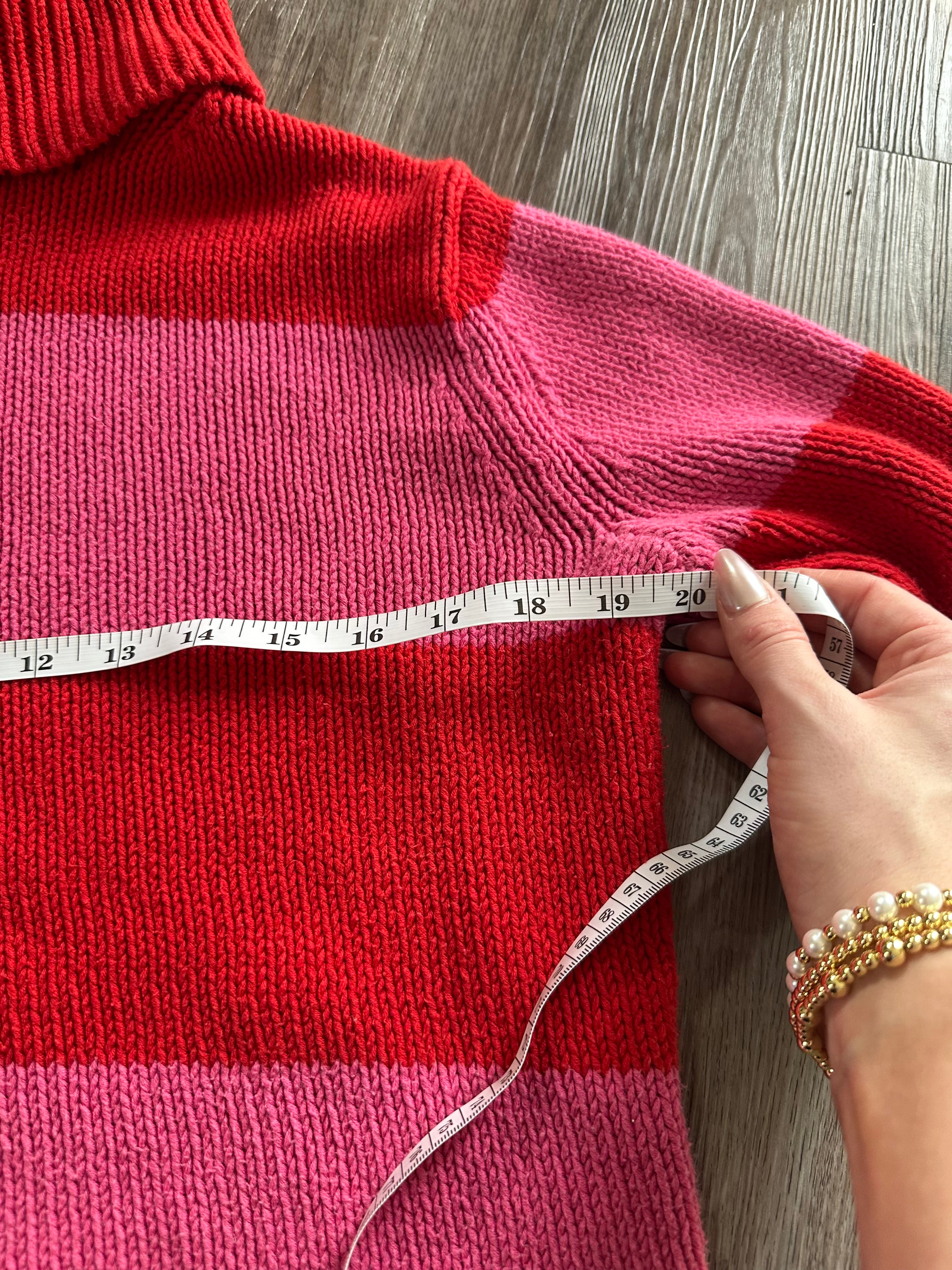 Red and Pink Turtleneck Knit Sweater