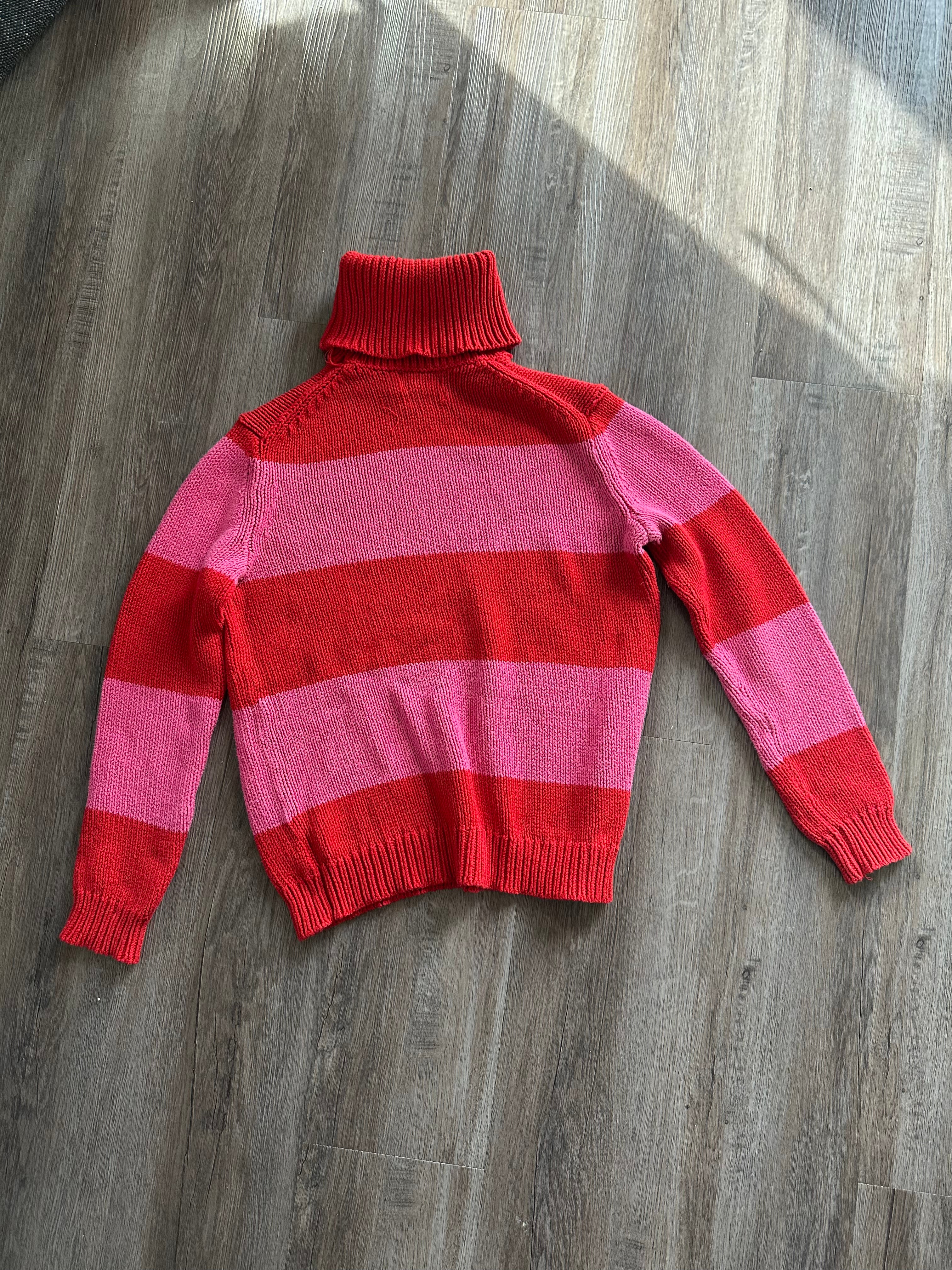 Red and Pink Turtleneck Knit Sweater