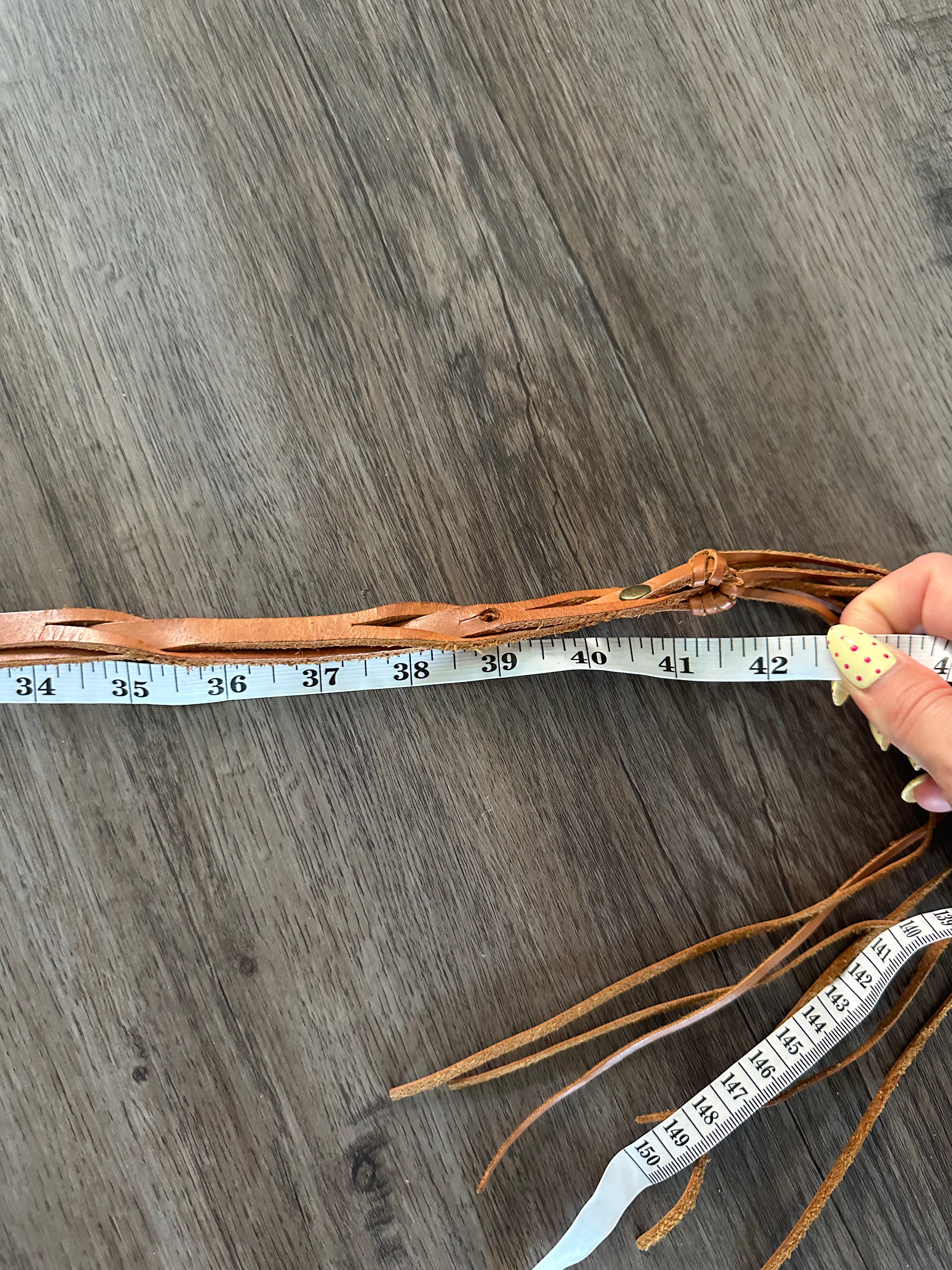 Brown Leather Fringe Belt