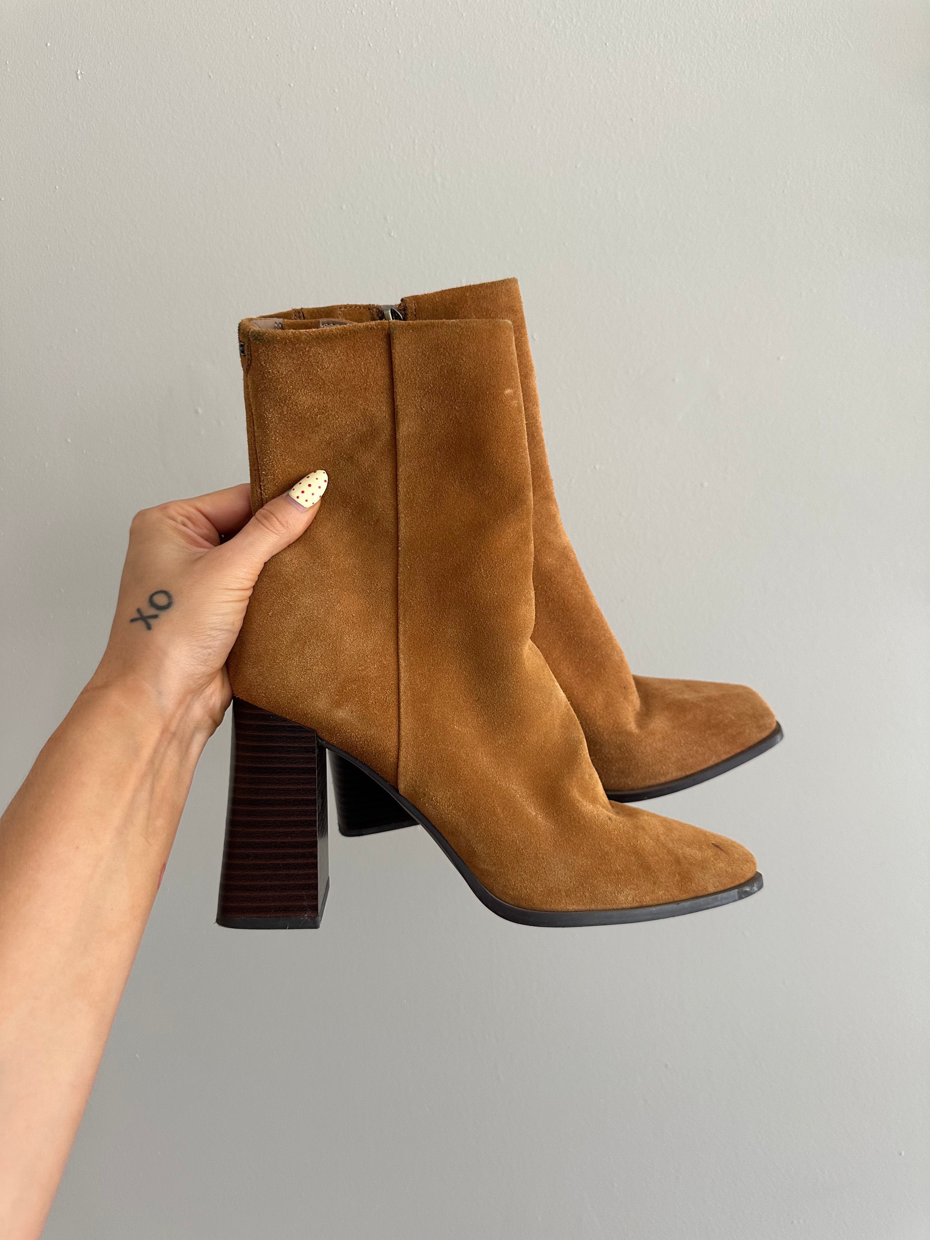 Sam Edelman Tan Suede Square Toe Boots