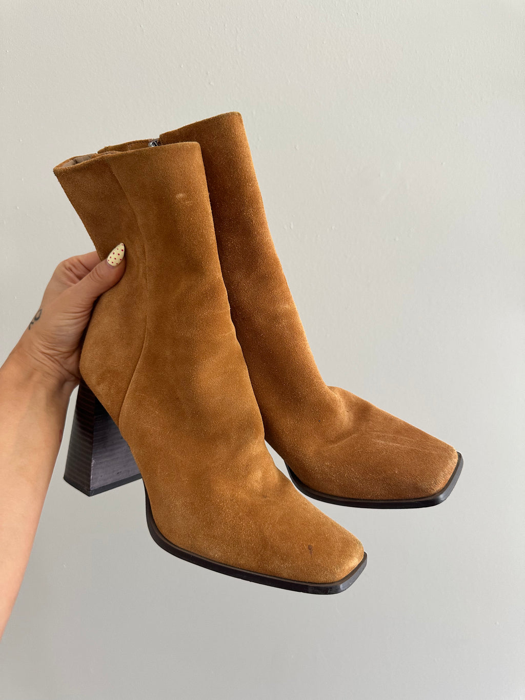 Sam Edelman Tan Suede Square Toe Boots