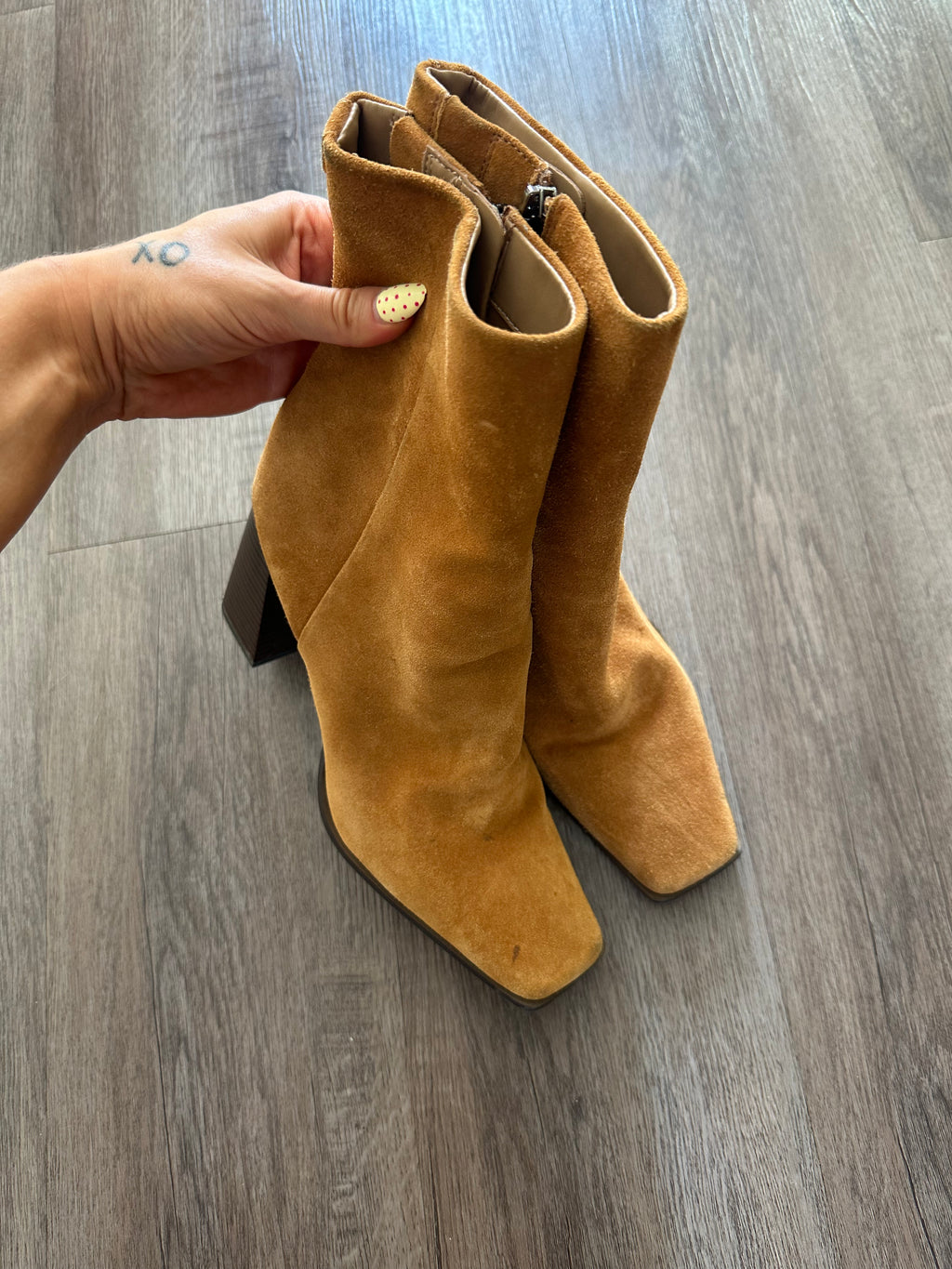 Sam Edelman Tan Suede Square Toe Boots
