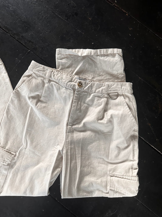 Cream Mid Rise Cargo Pants