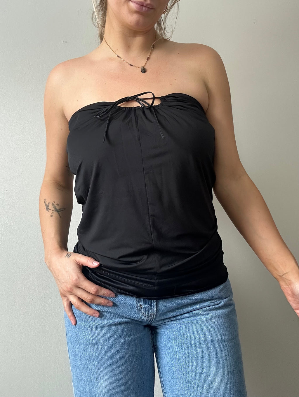 2000s Black Strapless Top