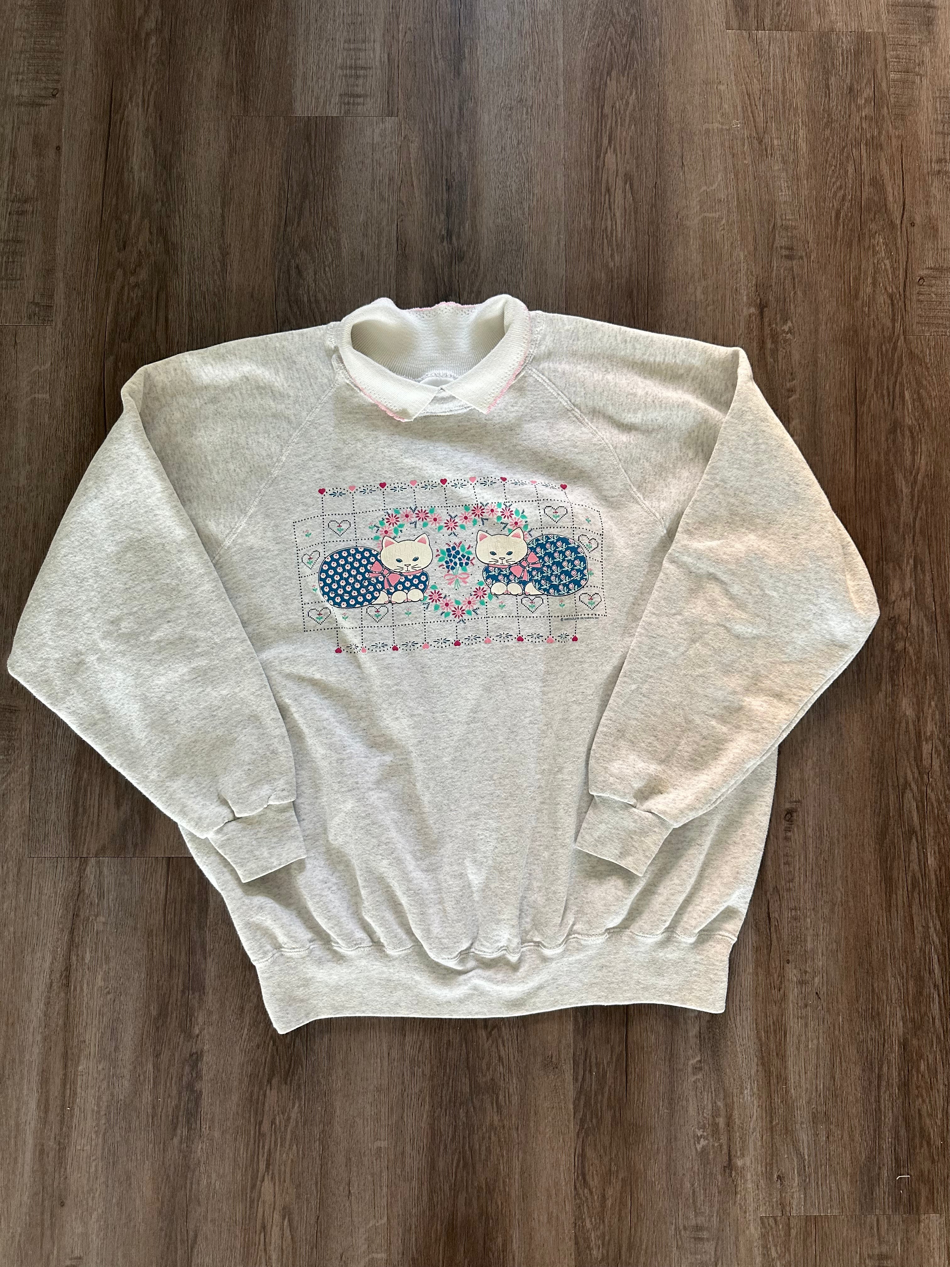 Vintage Collared Cat Crewneck Sweater