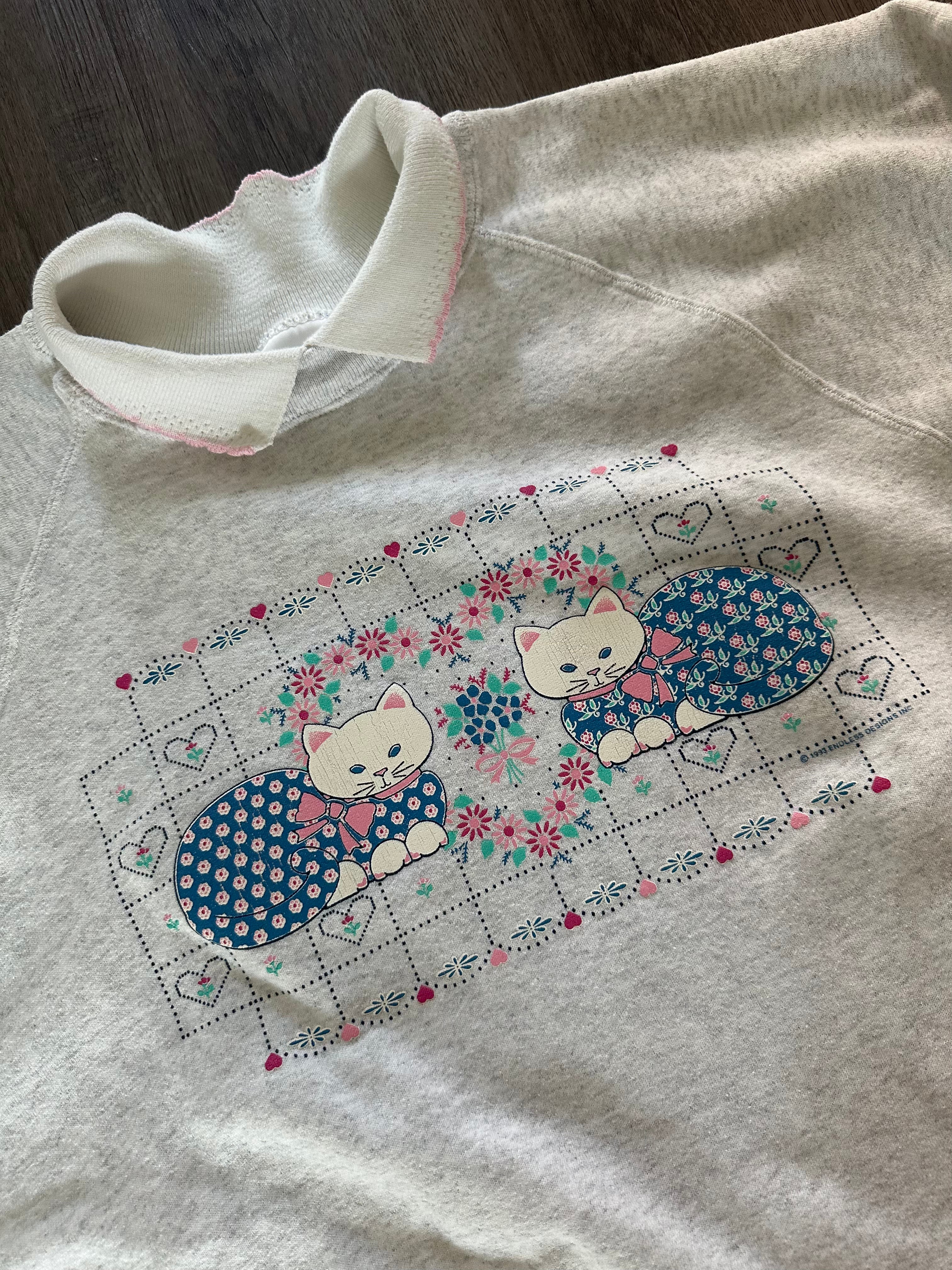 Vintage Collared Cat Crewneck Sweater
