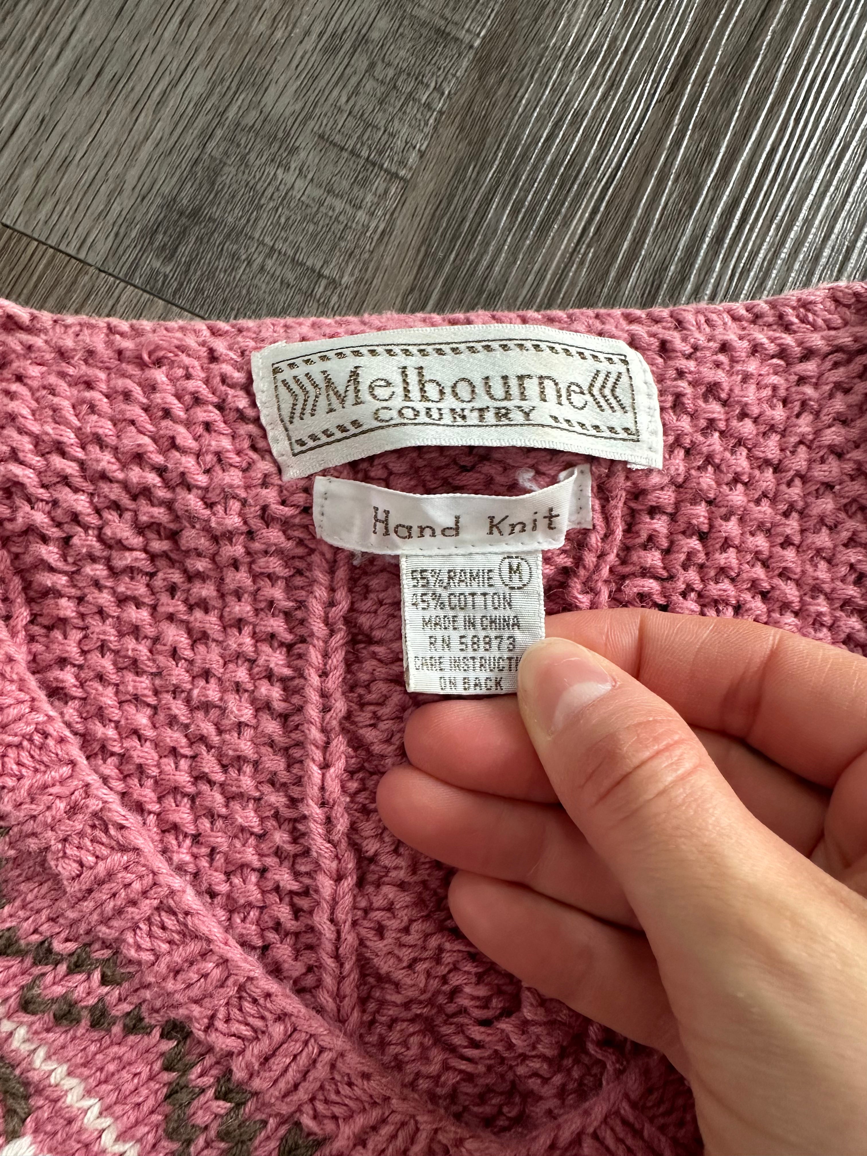 Vintage Hand Knit Pink Floral Sweater