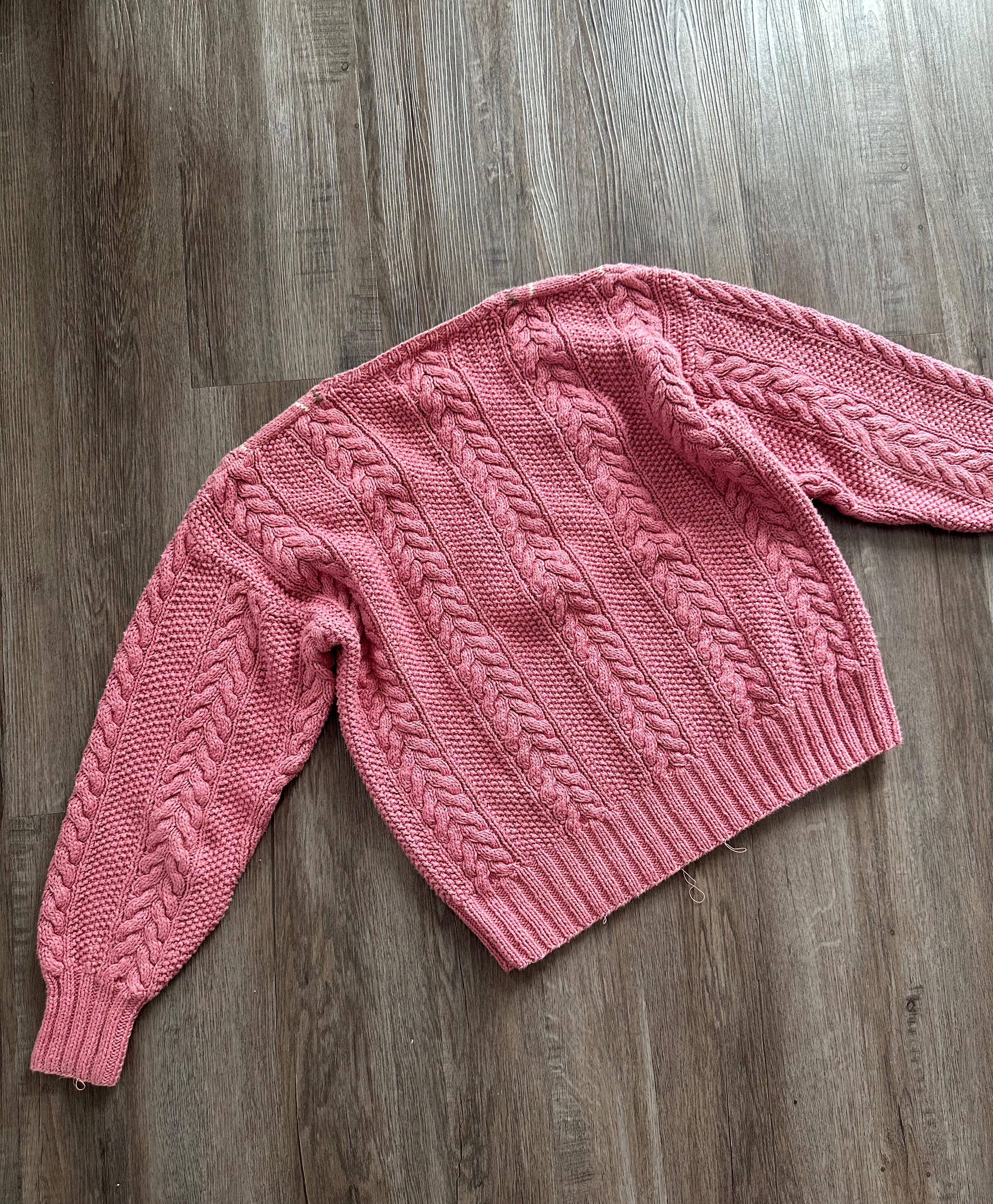 Vintage Hand Knit Pink Floral Sweater