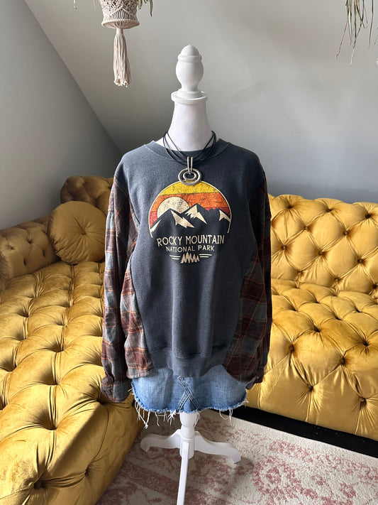 Reworked Rocky Mountain Flannel Crewneck