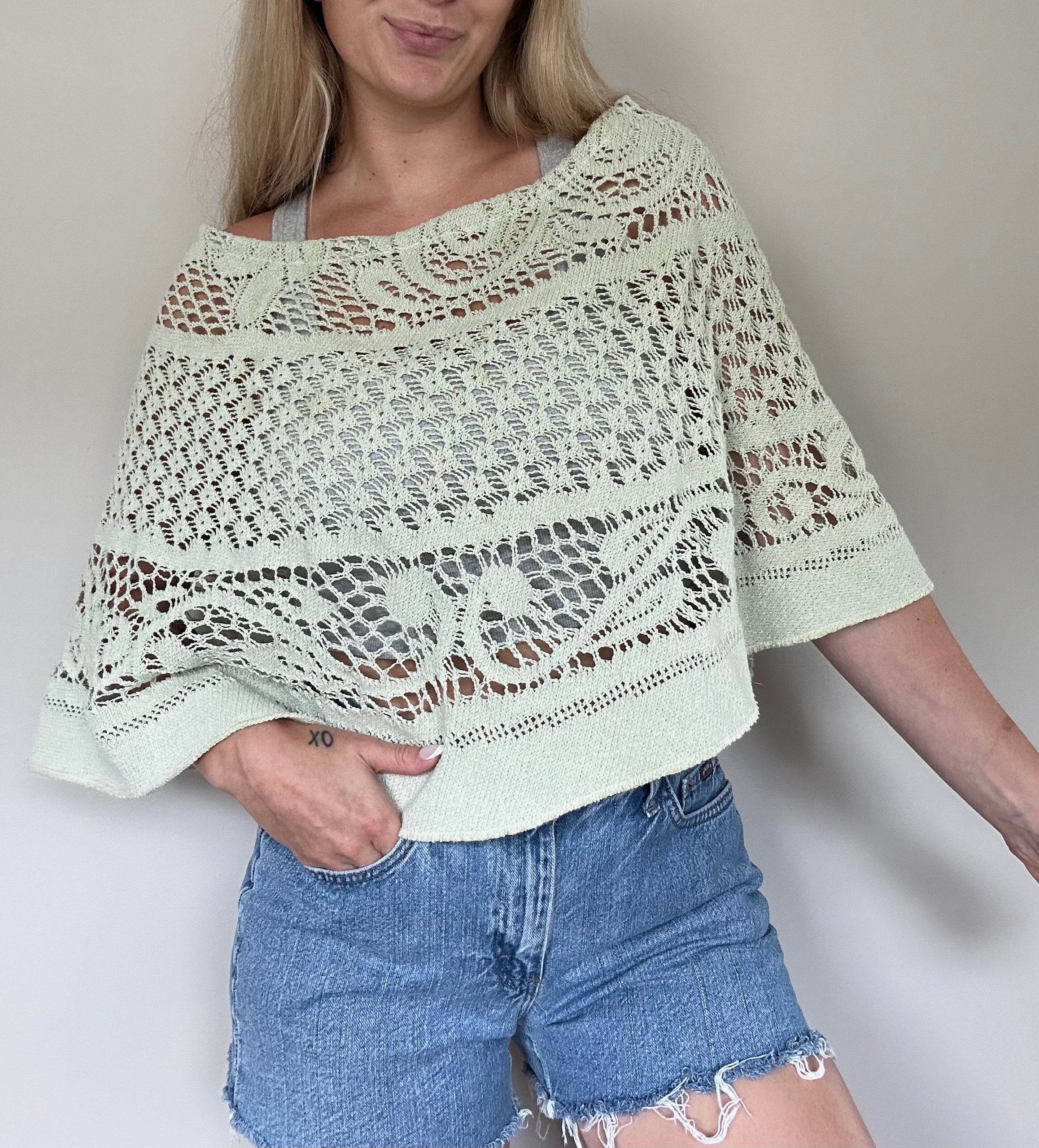 Light Green Crochet Poncho