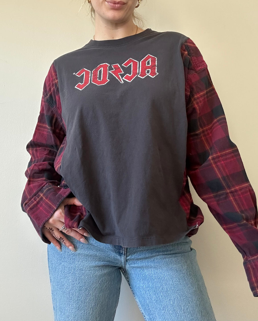 AC/DC Flannel Upcycled Tee