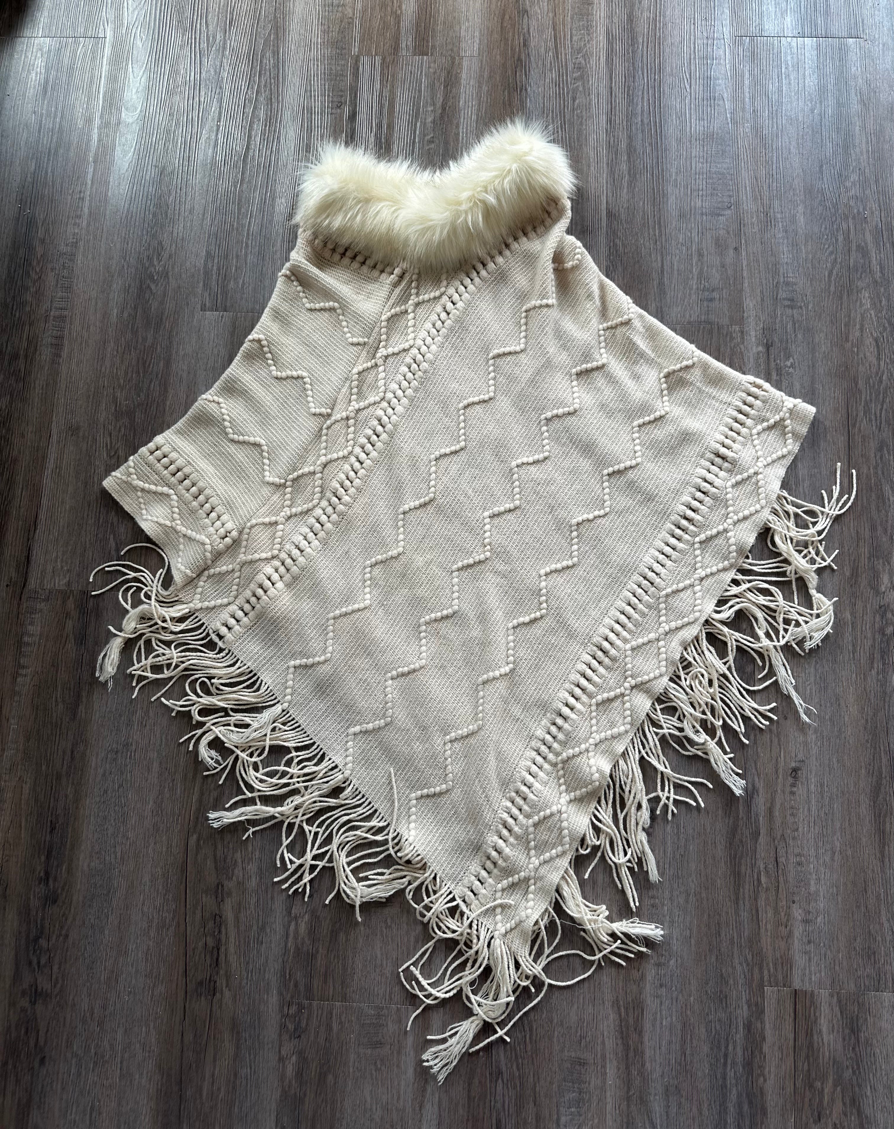 NWT Fur Trimmed Fringe Poncho