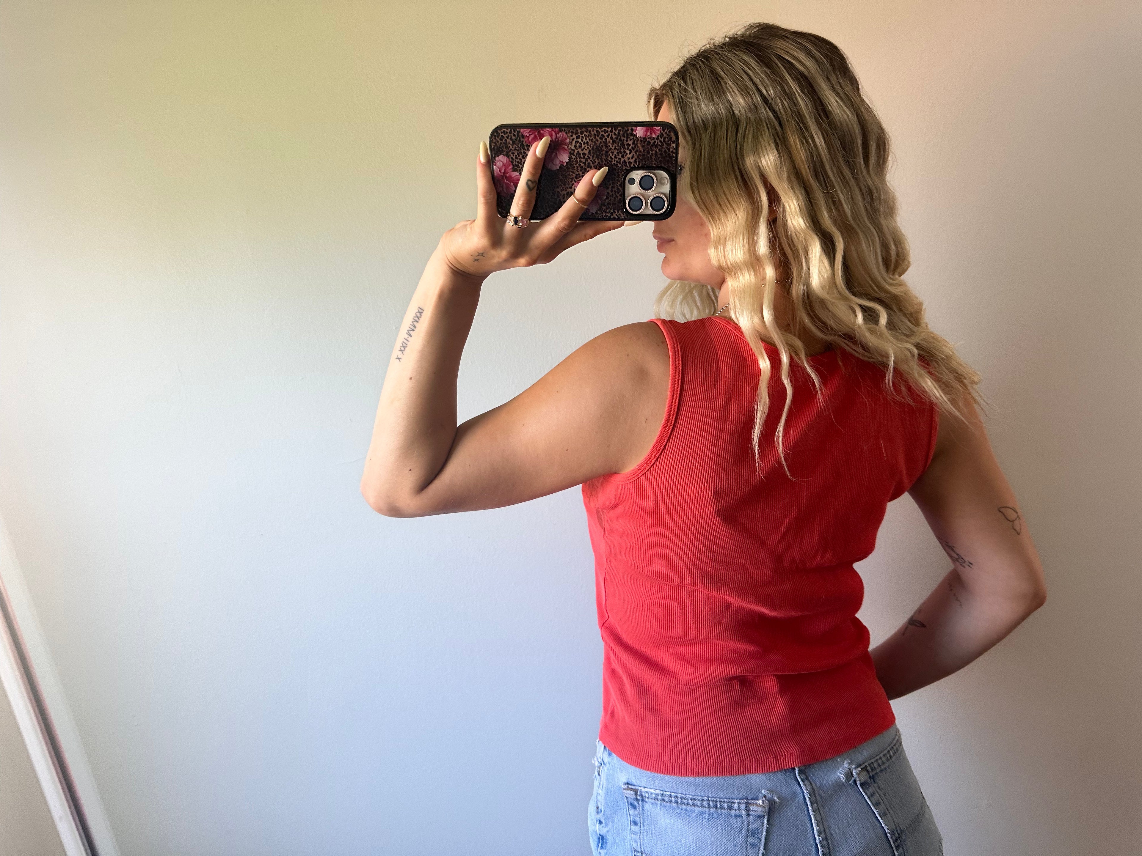 Ribbed Orange Floral Tank Top