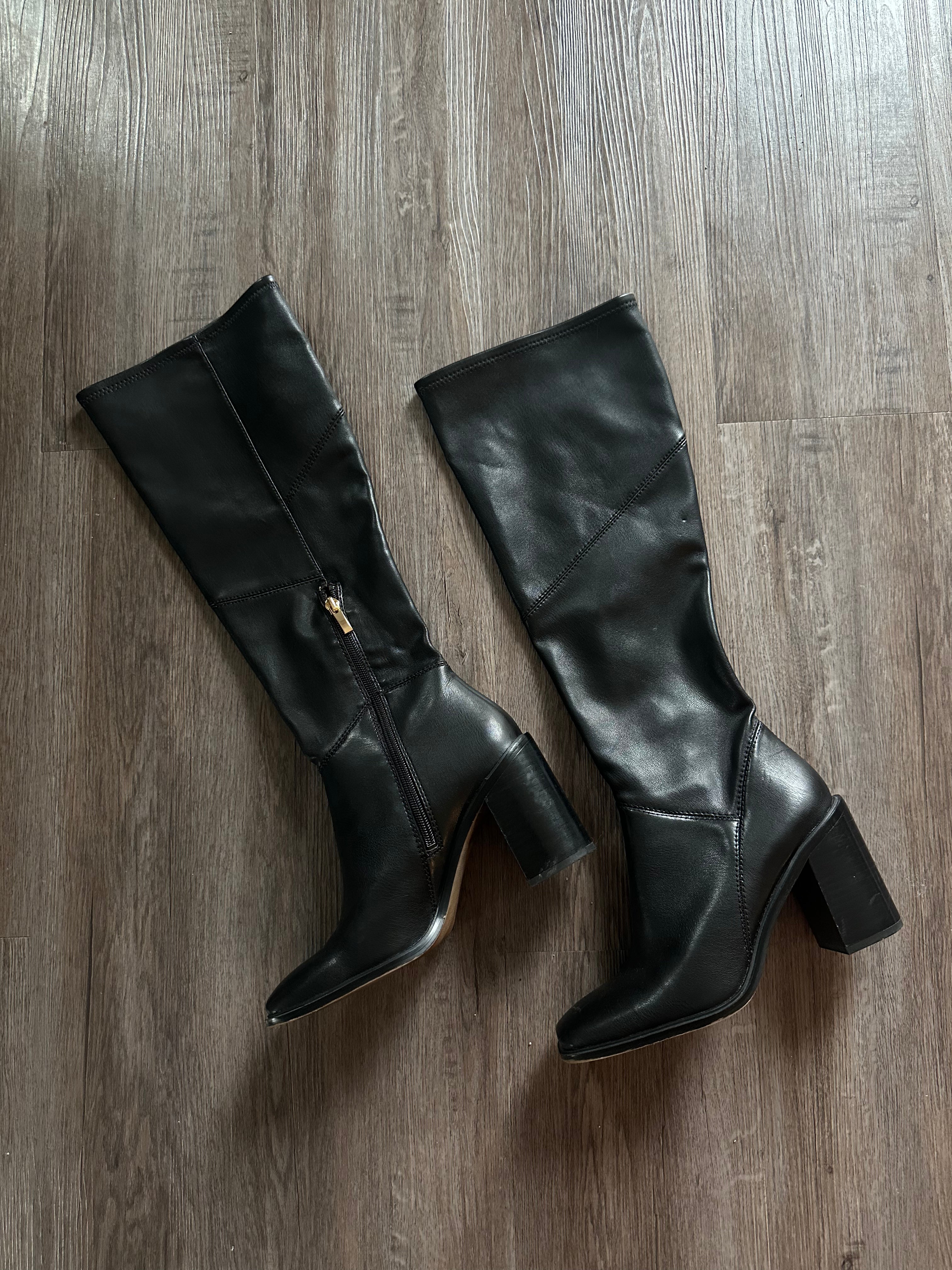 Franco Sarto Black Leather Square Toe Boots