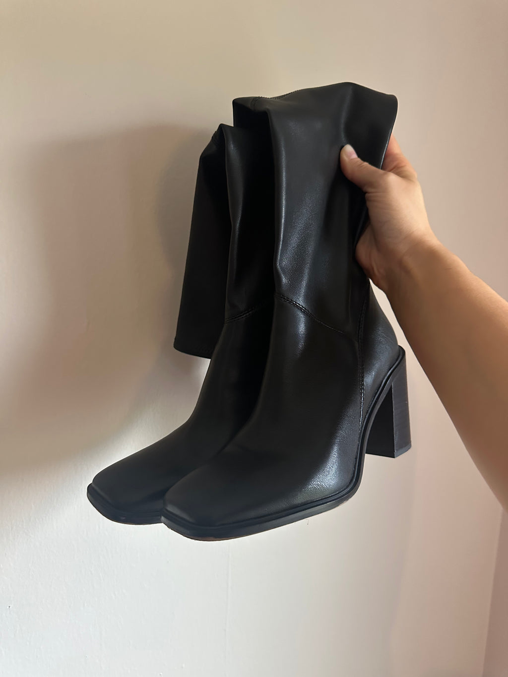 Franco Sarto Black Leather Square Toe Boots