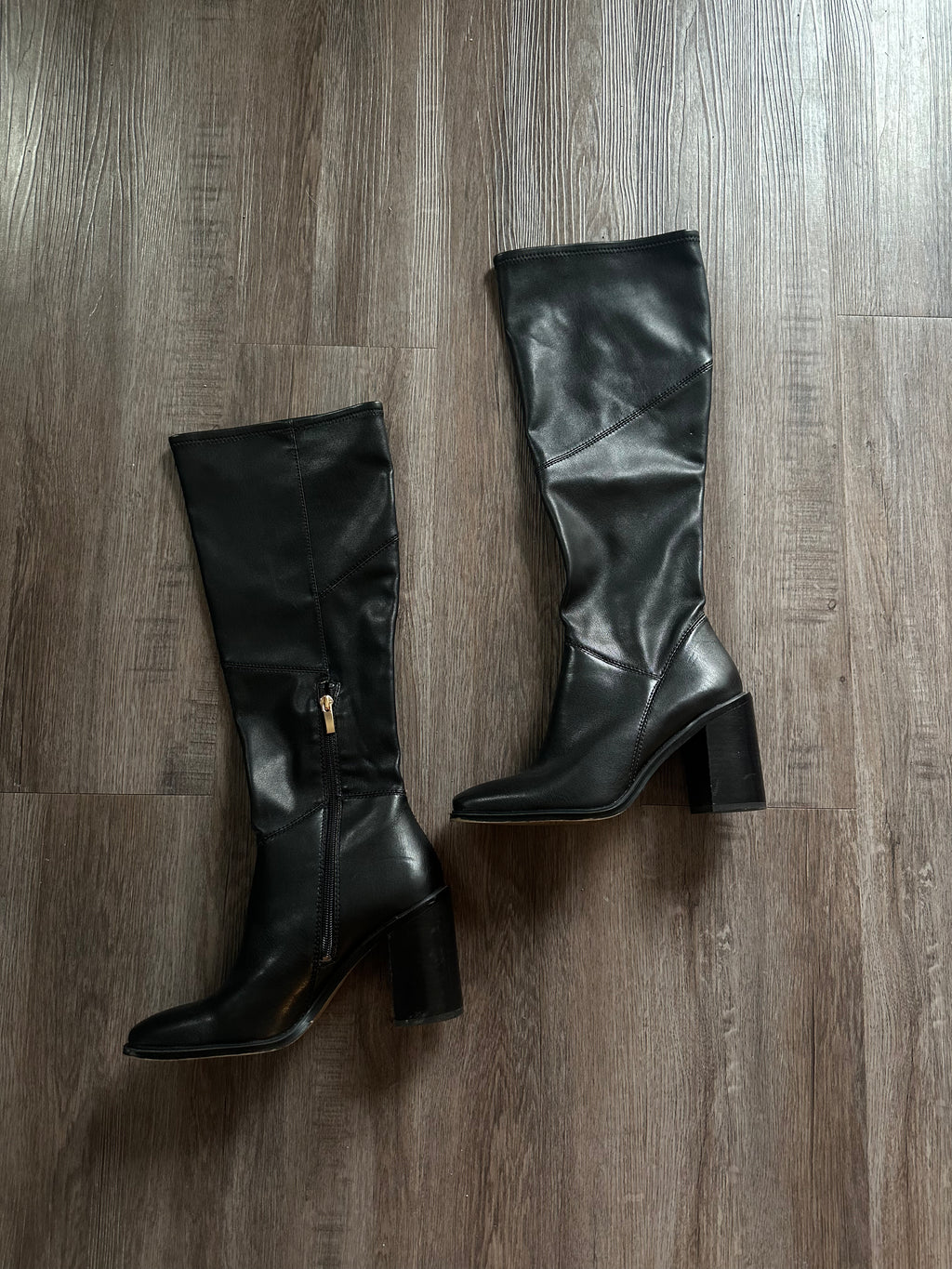 Franco Sarto Black Leather Square Toe Boots