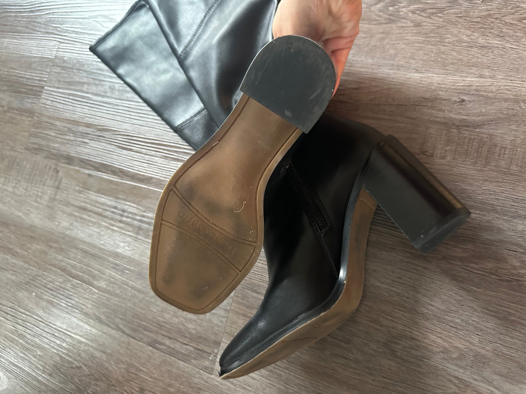 Franco Sarto Black Leather Square Toe Boots
