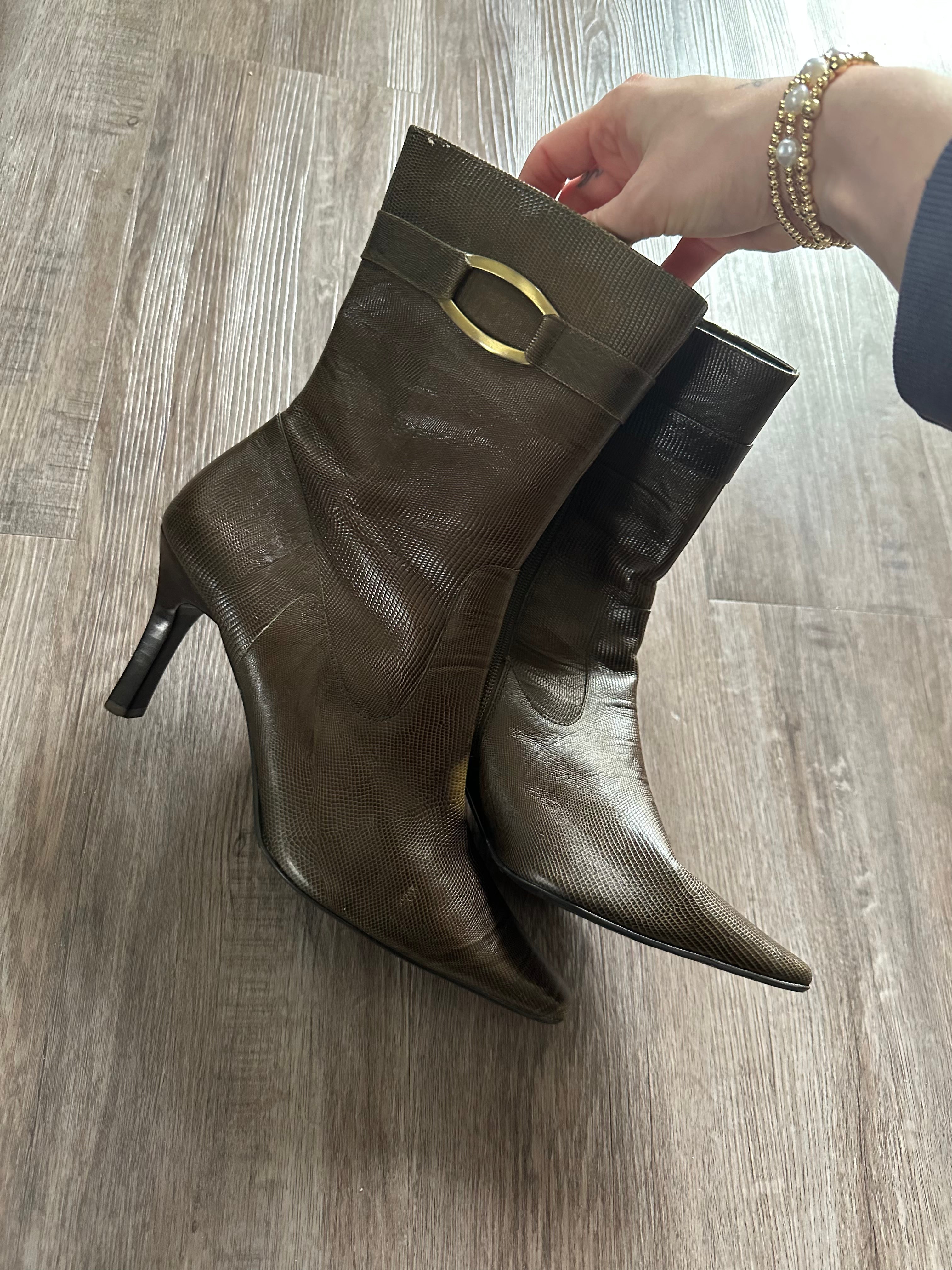 Vintage Alfani Green Leather Heeled Boots