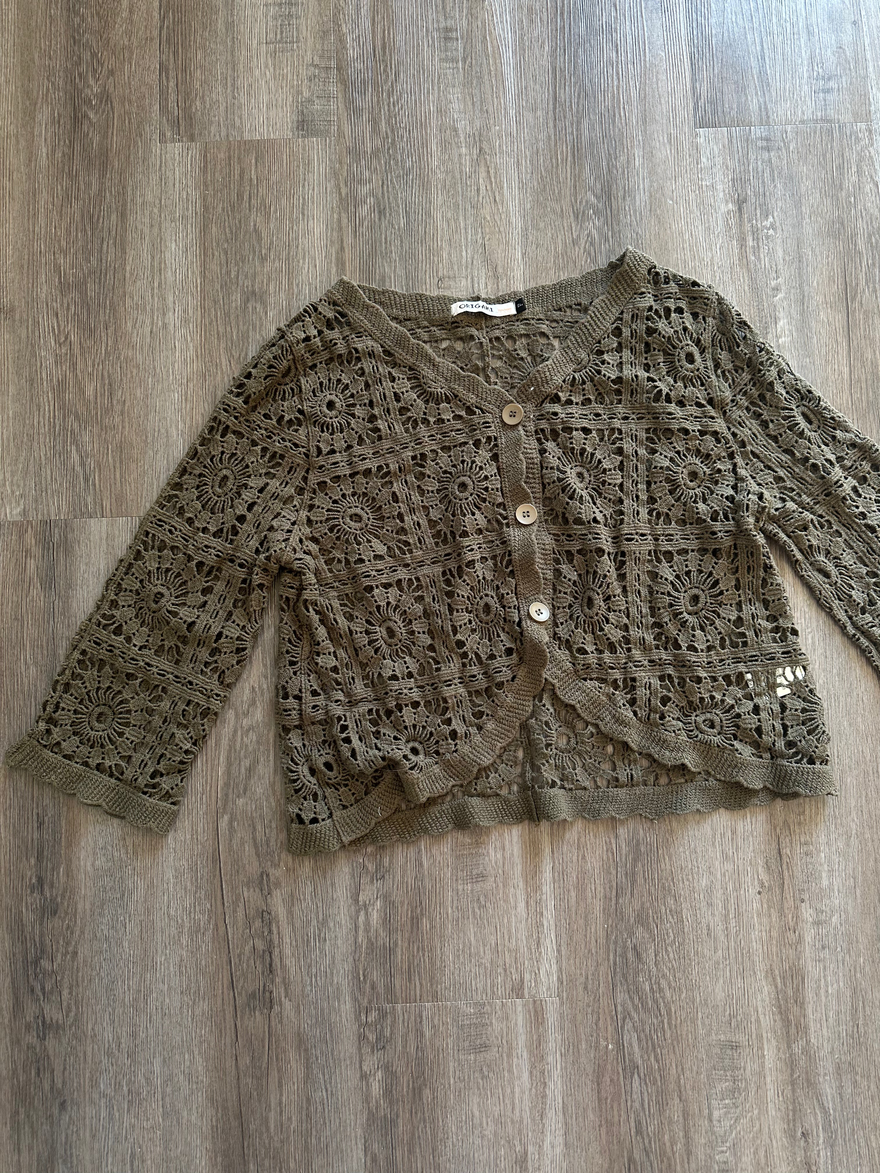 Green Crochet Cardigan